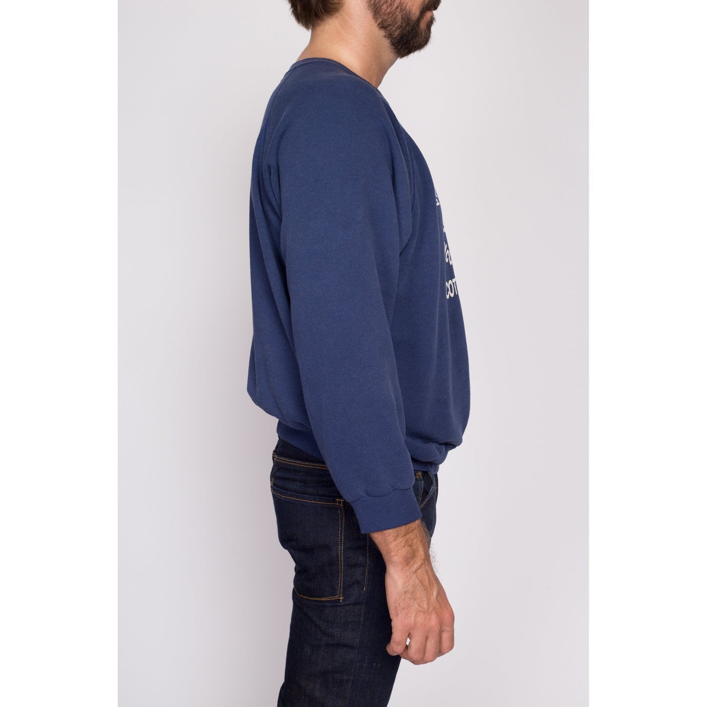 L| 80s Paradise And Pacific Railroad Sweatshirt - Men's Large Short | Vintage Scottsdale Arizona Navy Blue Raglan Sleeve Crewneck