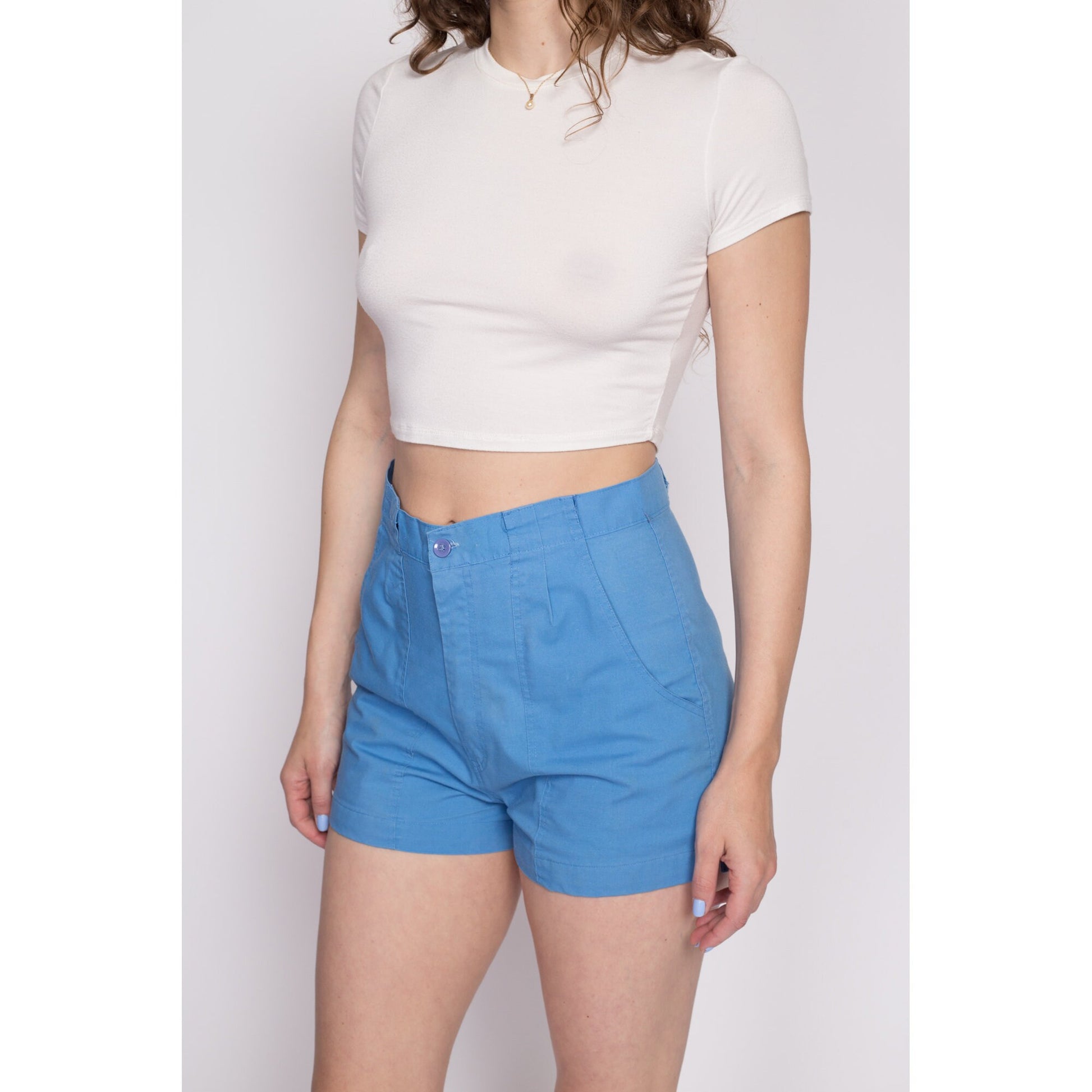 Medium 70s Blue High Waisted Shorts 29" | Retro Vintage Casual Summer Shorts