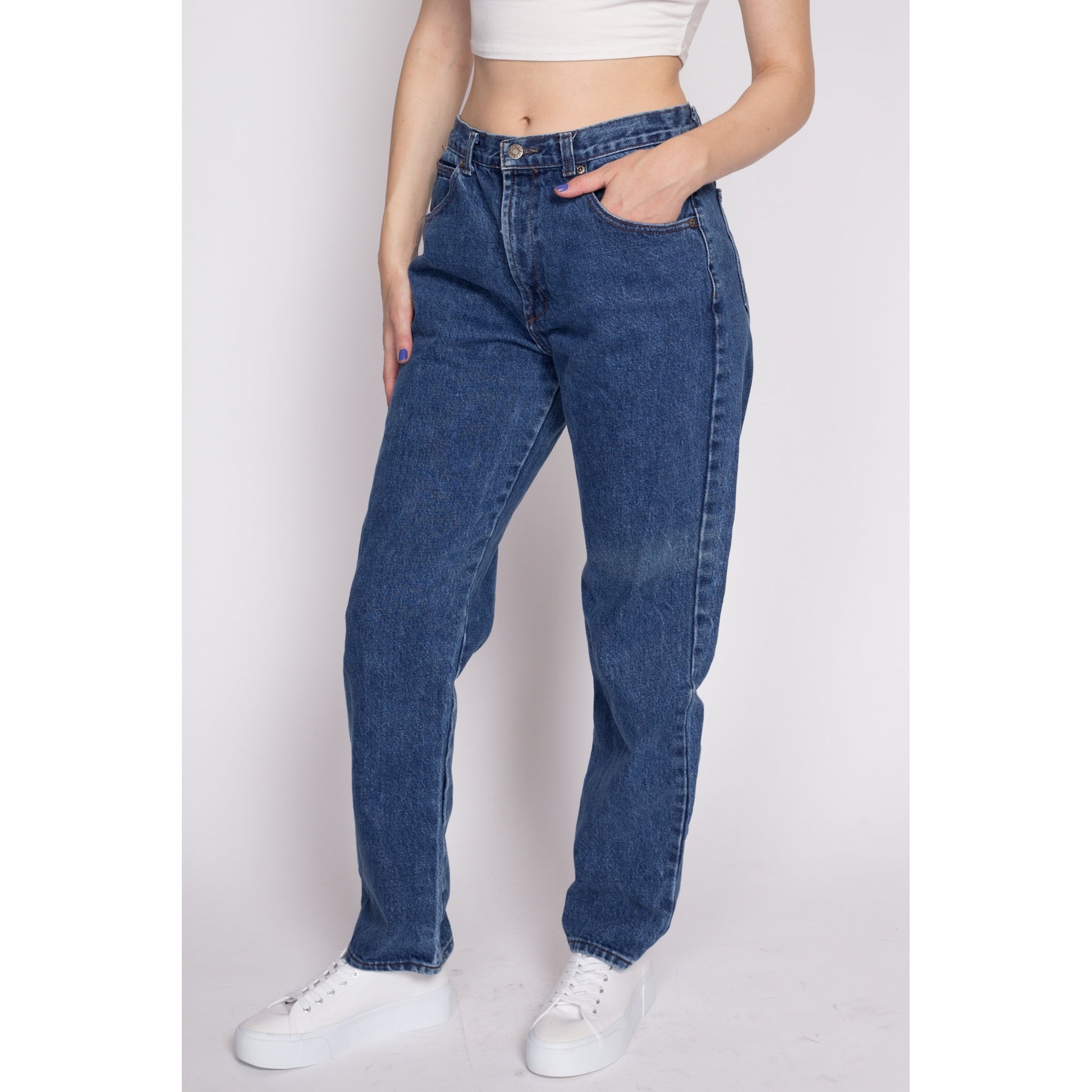 M| 90s Calvin Klein Sport High Waisted Mom Jeans - Medium, 30" | Vintage CK Dark Wash Denim Tapered Leg Jeans