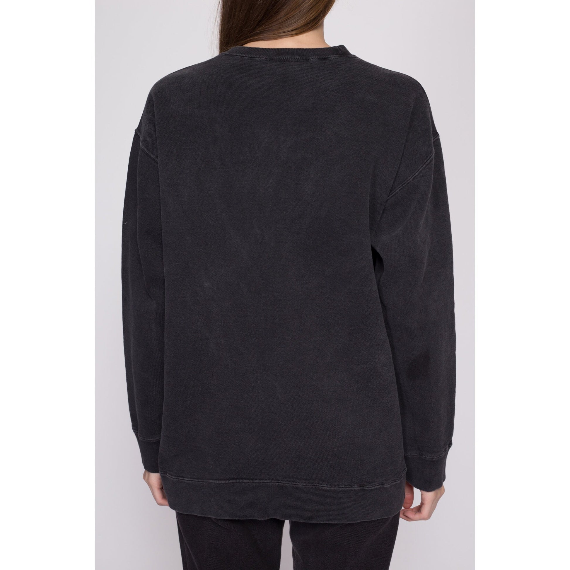 One Size 90s DKNY Jeans Black Crewneck Sweatshirt | Vintage Spell Out Big Logo Oversize Pullover