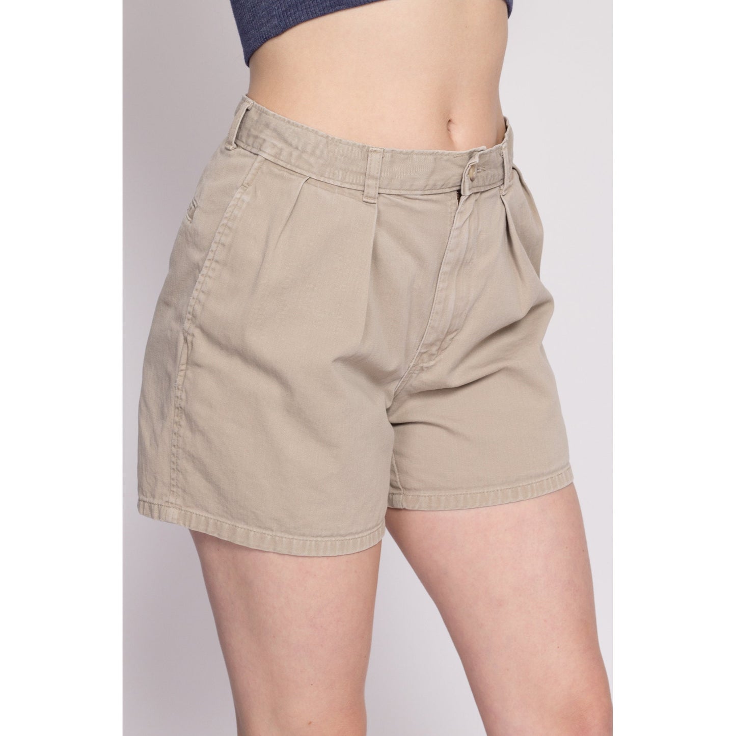 M| 90s Polo Ralph Lauren Khaki Cotton Shorts - Medium | Vintage Mid Rise Pleated Casual Shorts
