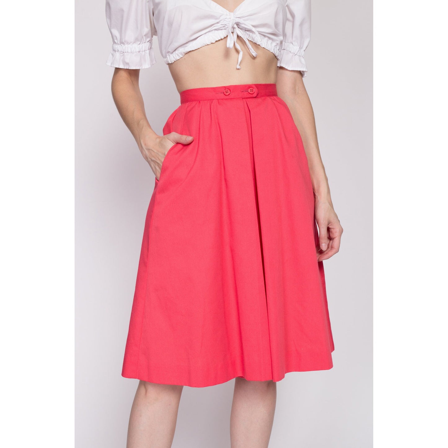 XS| 70s Salmon Pink High Waisted Culotte Skort - Extra Small, 23.5" | Retro Vintage Pantskirt Long Shorts