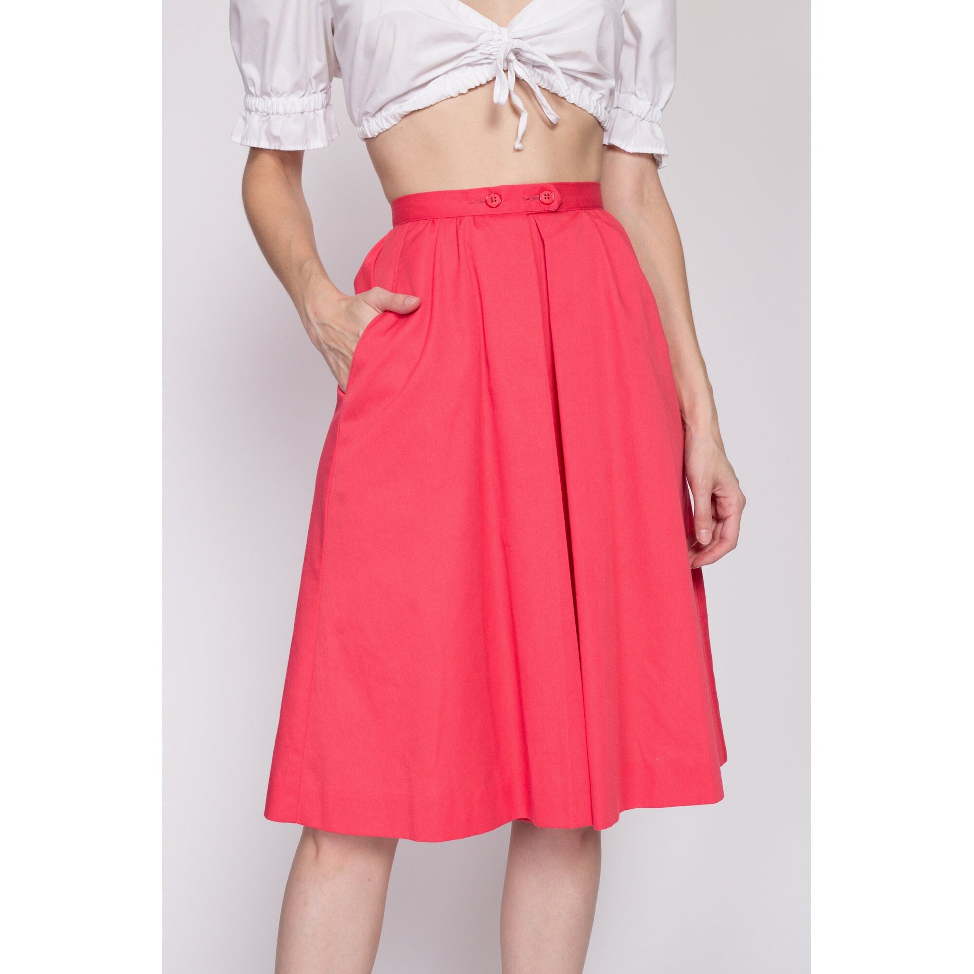 XS| 70s Salmon Pink High Waisted Culotte Skort - Extra Small, 23.5" | Retro Vintage Pantskirt Long Shorts