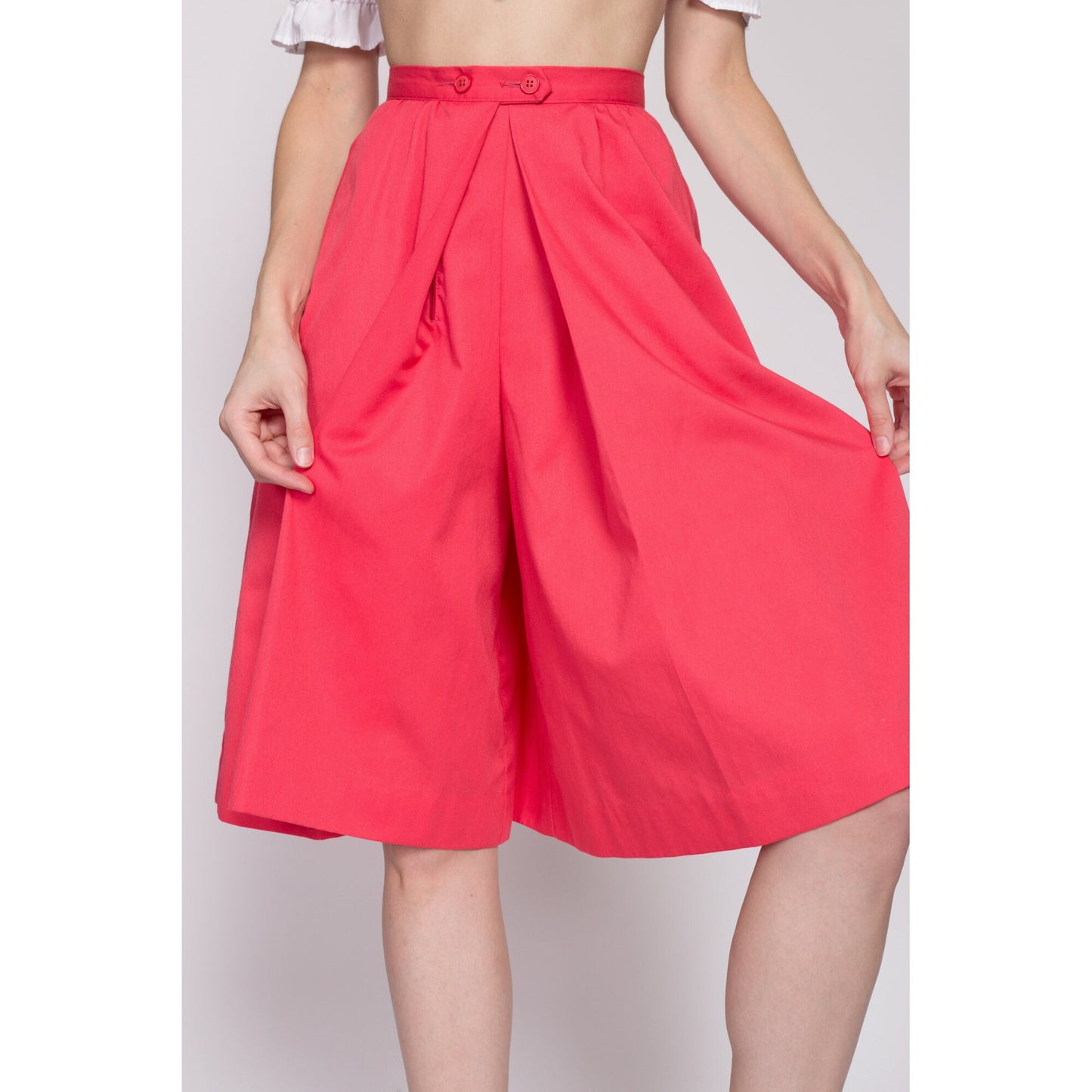 XS| 70s Salmon Pink High Waisted Culotte Skort - Extra Small, 23.5" | Retro Vintage Pantskirt Long Shorts