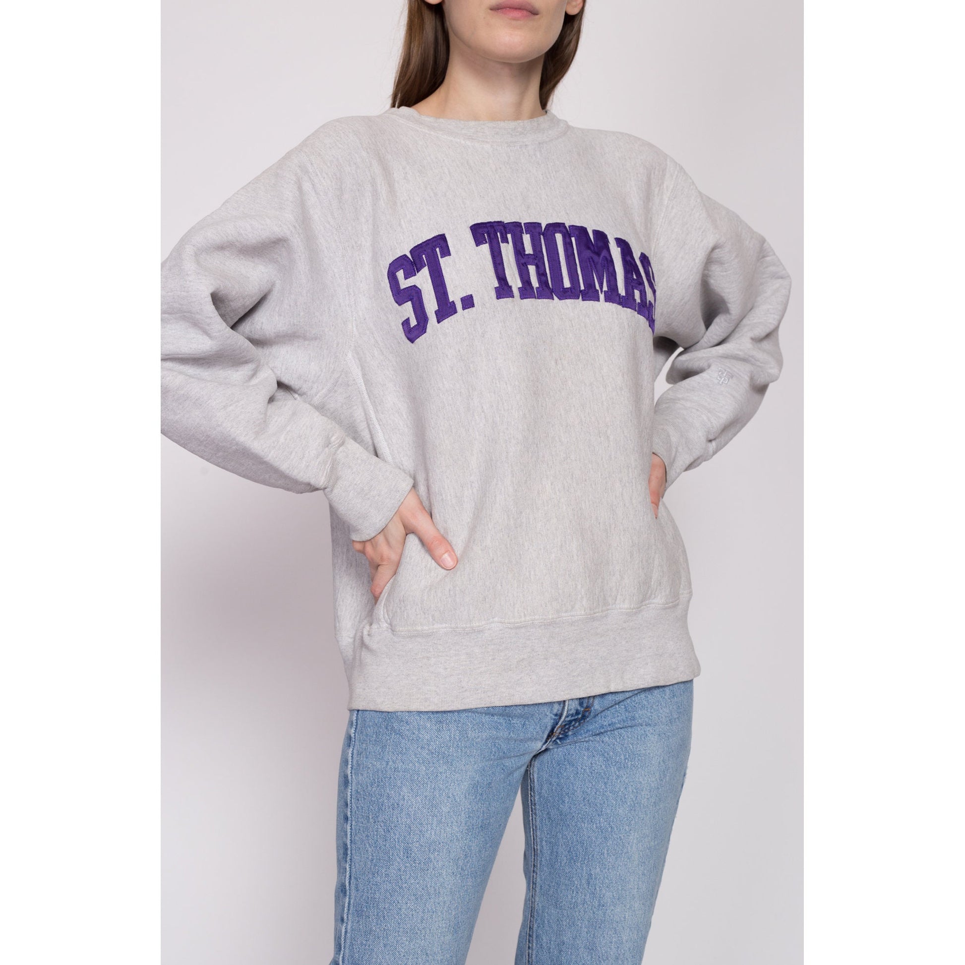 S-L| 90s St. Thomas Champion Reverse Weave Sweatshirt - Men's Small, Women's Medium to Large | Vintage Minnesota Crewneck Pullover