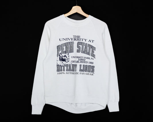 S| 80s 90s Penn State University Nittany Lions Sweatshirt - Men's Small | Vintage White Raglan Sleeve University Crewneck