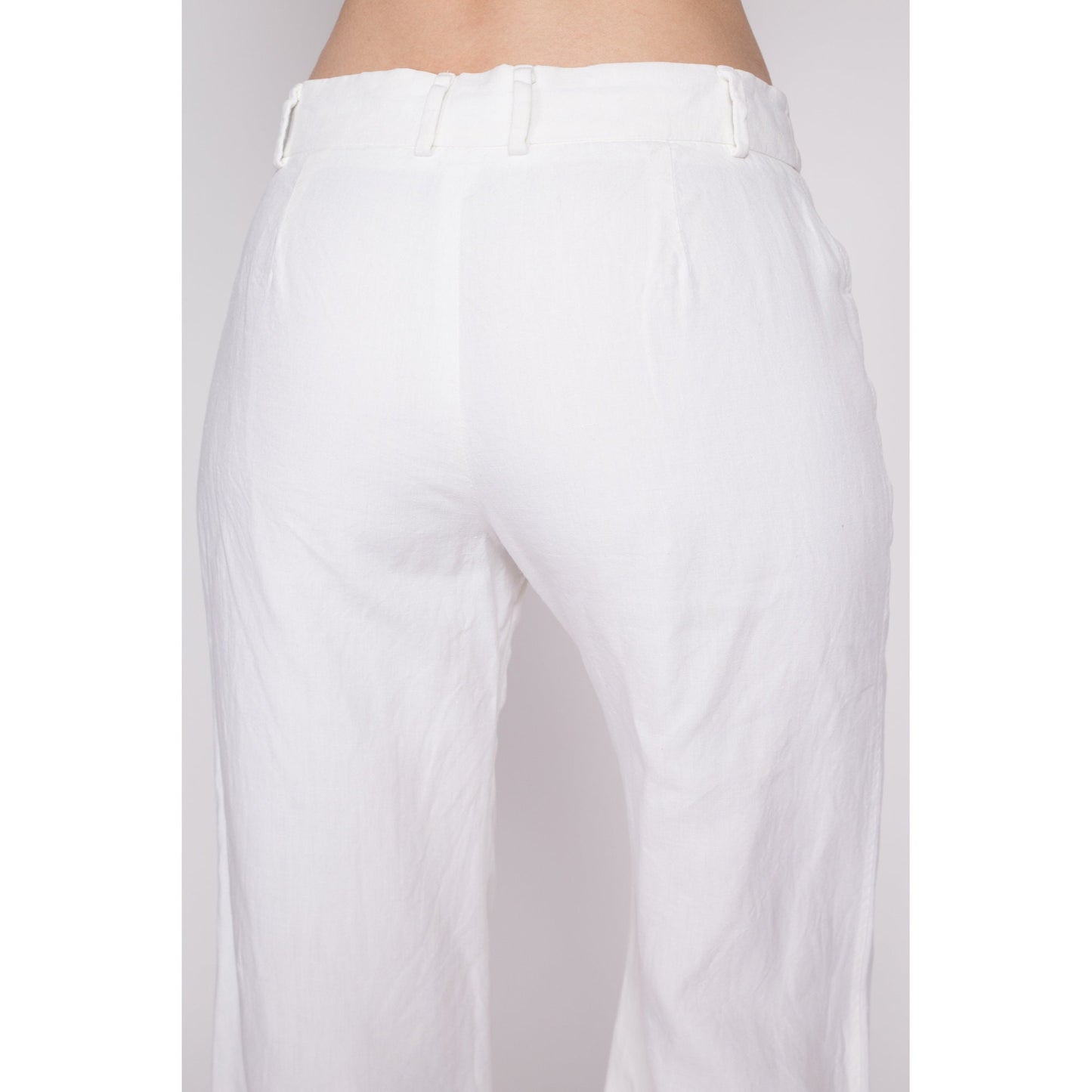Small Vintage J Crew White Linen Low Rise Flares | 90s Y2K Retro Minimalist Wide Leg Sailor Pants