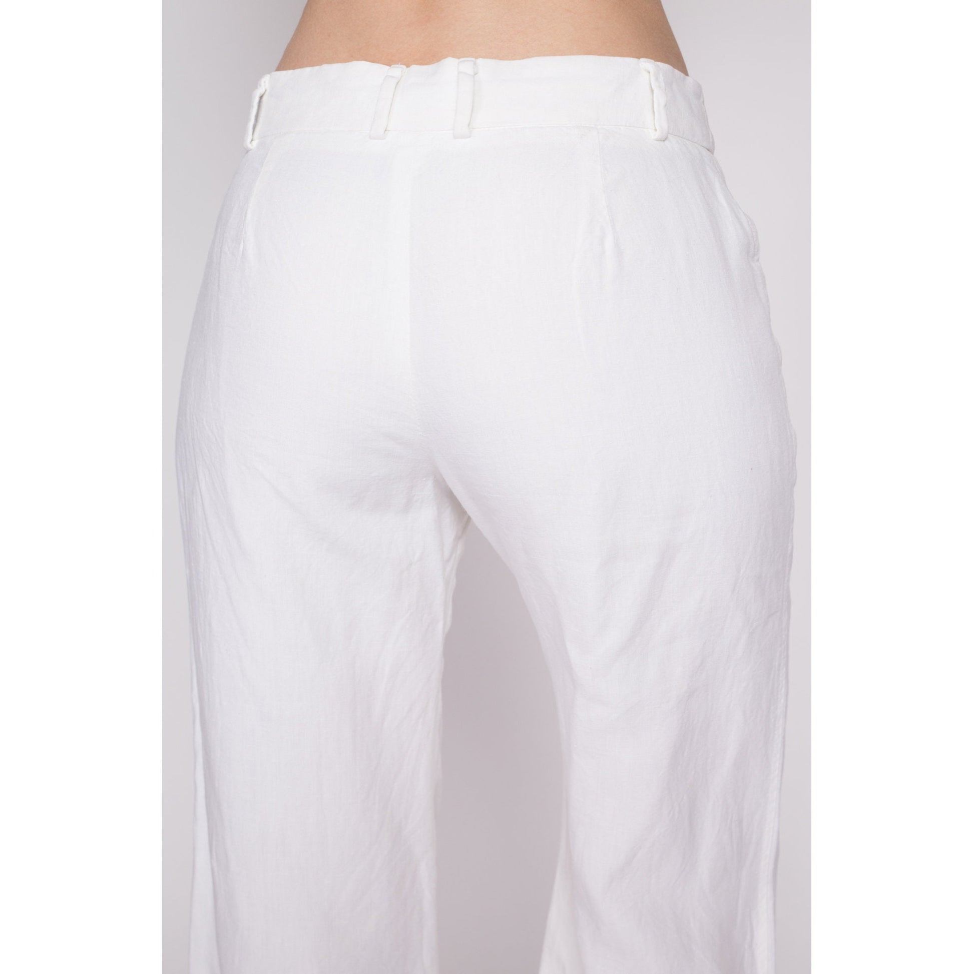 Small Vintage J Crew White Linen Low Rise Flares | 90s Y2K Retro Minimalist Wide Leg Sailor Pants