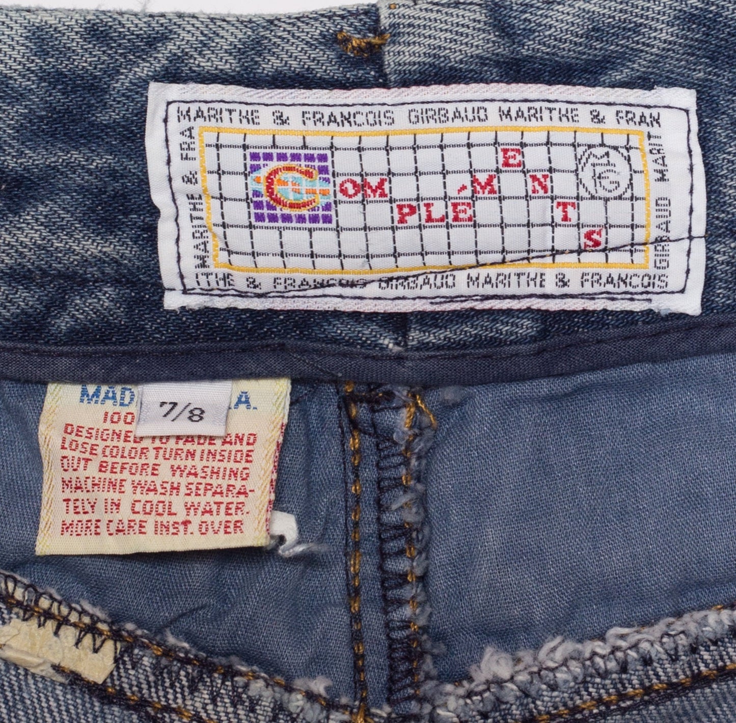 Small 90s Marithe Francois Girbaud Jean Mini Skirt 26" | Vintage Complements MFG Designer High Waisted A Line Denim Skirt
