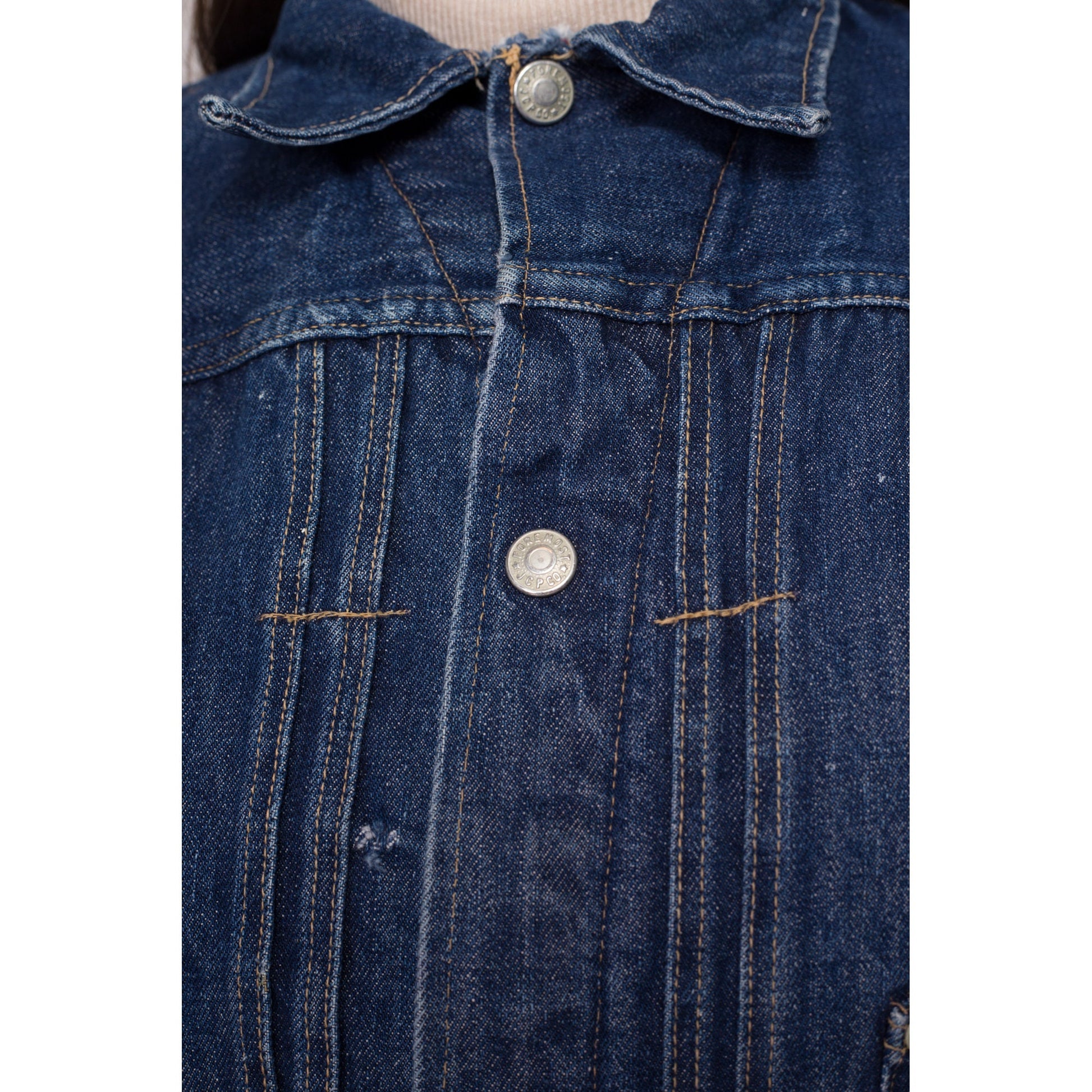 XS Vintage 50s JC Penney Foremost Selvedge Blanket Lined Jean Jacket | Rare 1950s Type 2 Dark Wash Denim Cropped Jacket