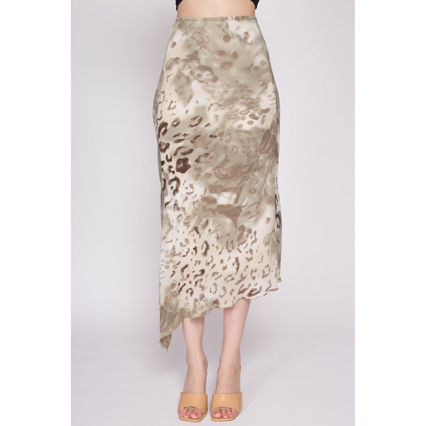 Small Y2K Leopard Print Asymmetrical Skirt | Boho Abstract Print Flowy Midi Skirt