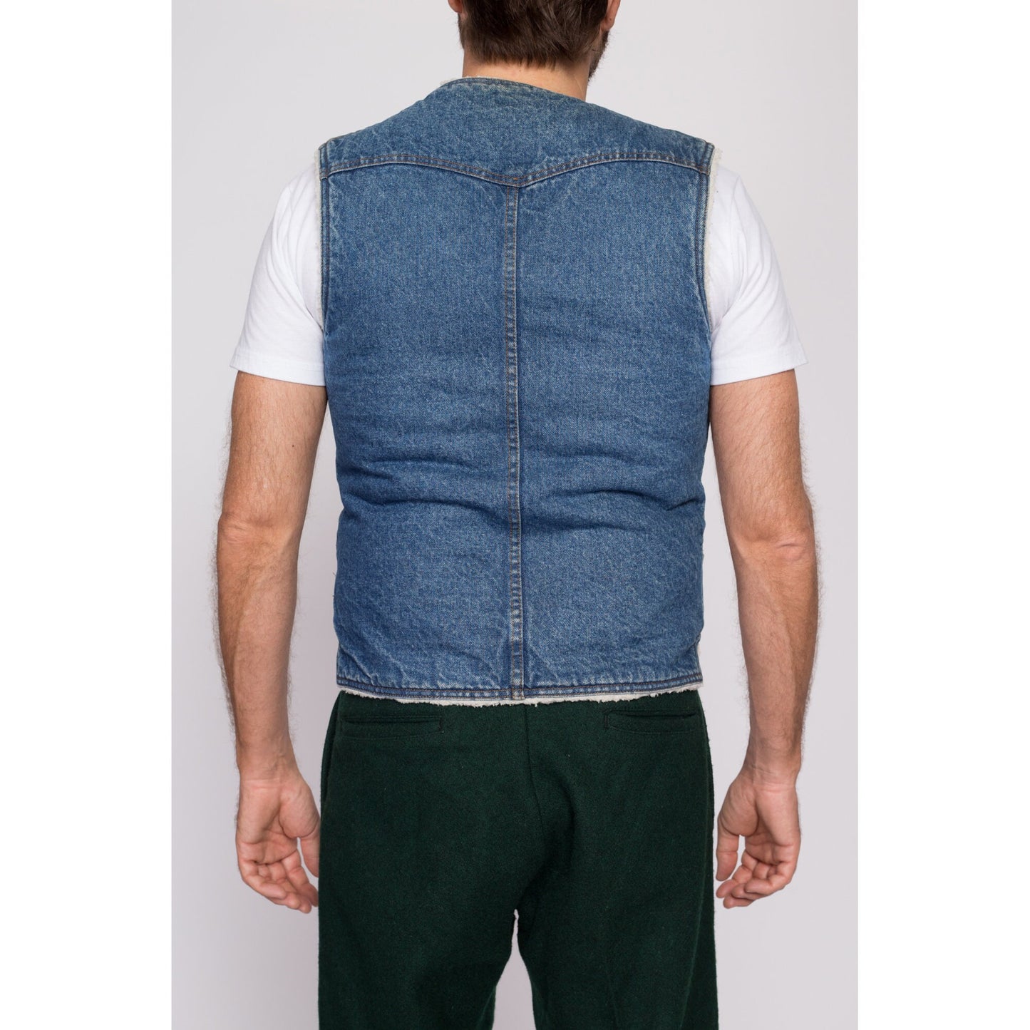 S| 70s 80s Levis Denim Sherpa Vest - Men's Small | Vintage Western Shearling Lined Sleeveless Jean Jacket