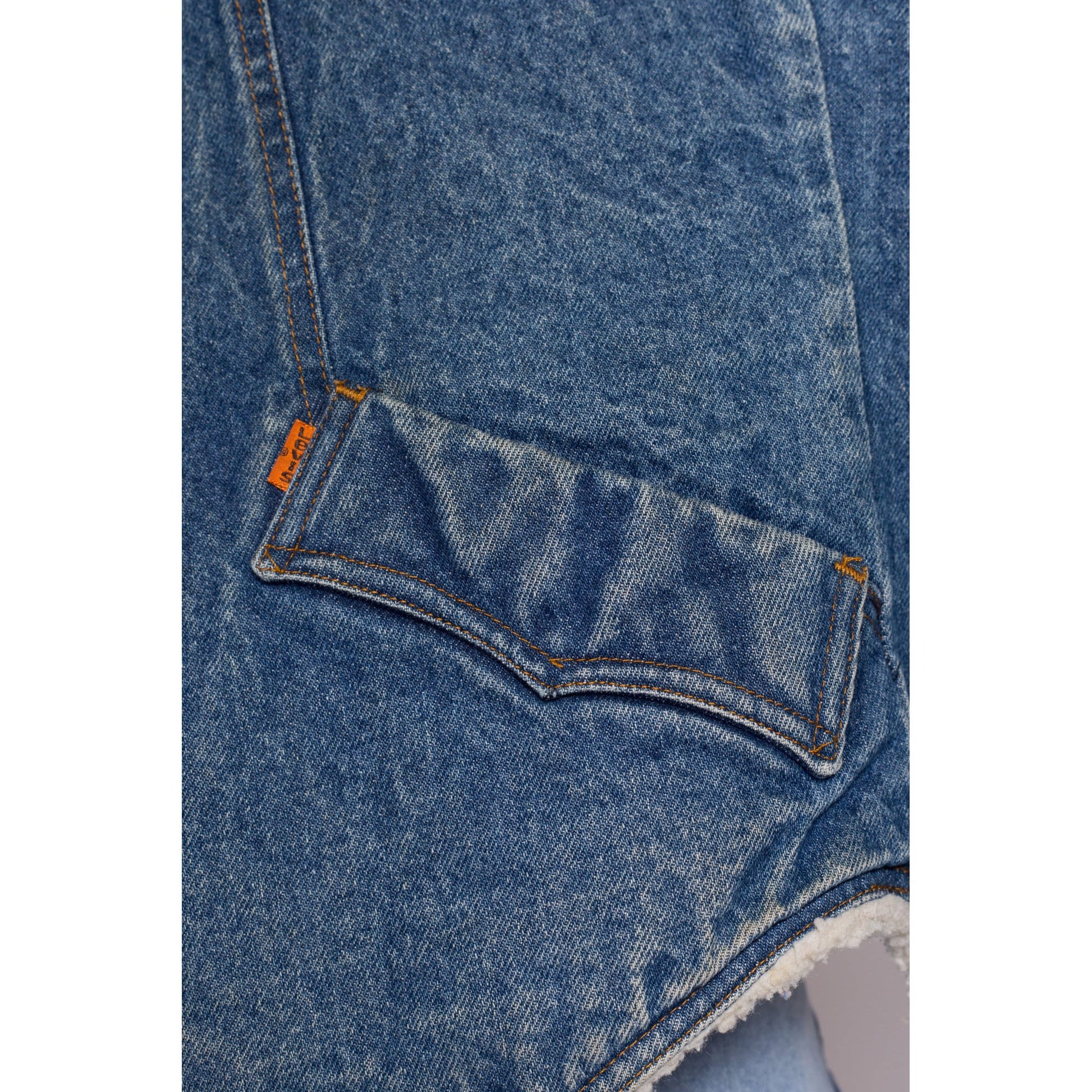 S| 70s 80s Levis Denim Sherpa Vest - Men's Small | Vintage Western Shearling Lined Sleeveless Jean Jacket