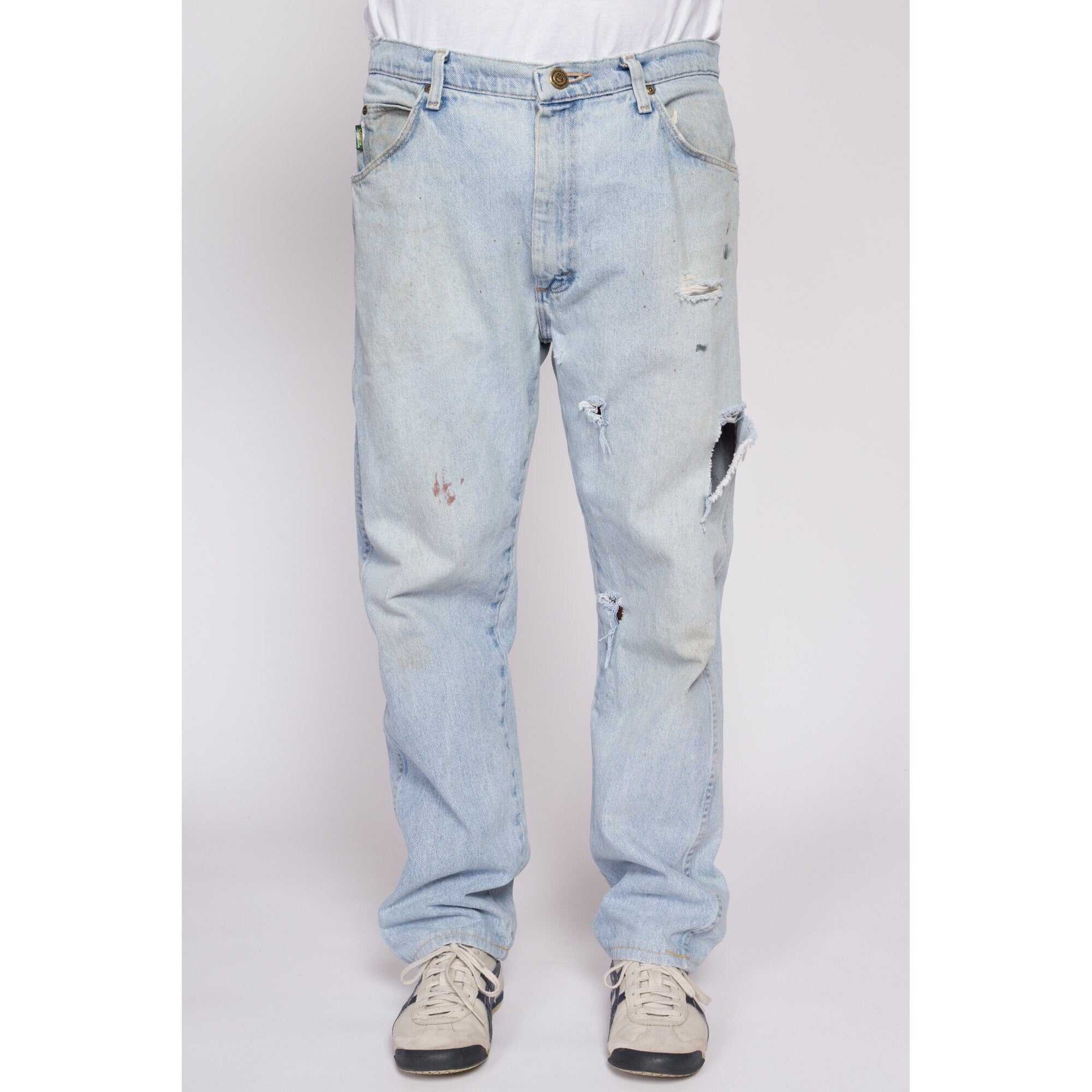 Men's Light Blue Distressed Jeans Random Ripped Skinny Denim | FREE  SHIPPING | eBay
