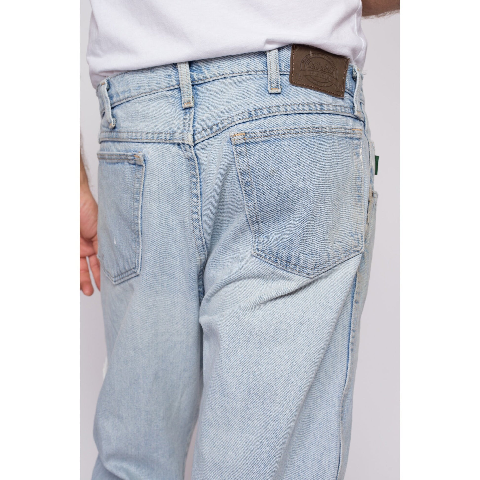 L| 90s Distressed Light Wash Cabela's Jeans - 36x32 | Vintage Outdoor Gear Denim Straight Leg Jeans