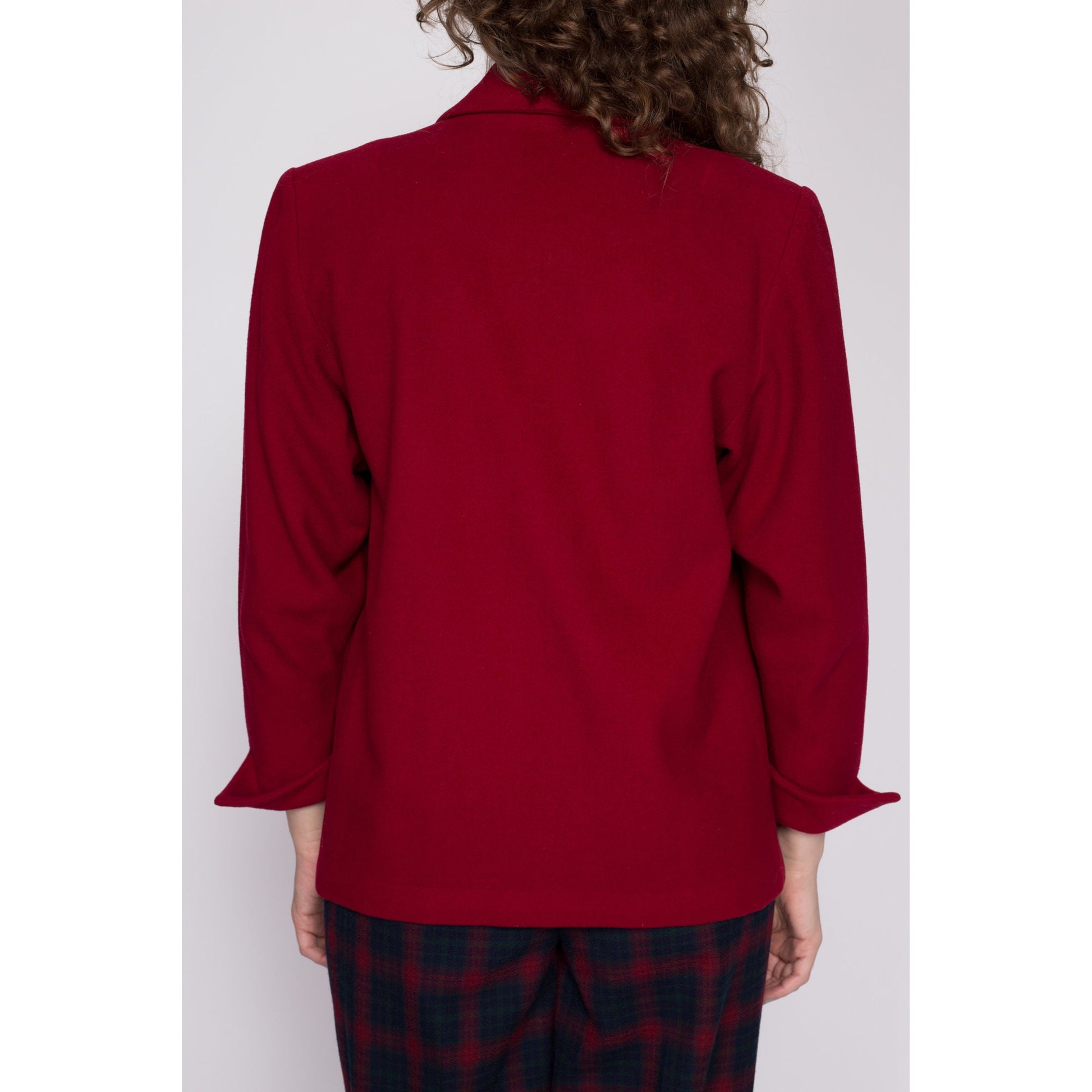Medium 1940s Red Wool Blazer Jacket | Vintage 40s Open Fit Collared Dolman Sleeve Jacket