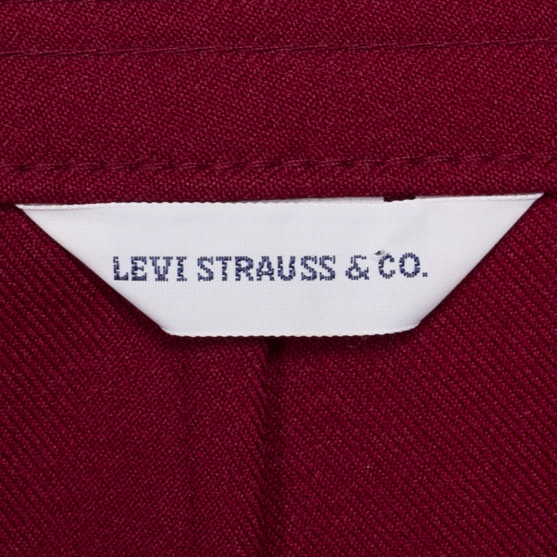 Small 70s Levis Wine Red High Waisted Trousers 27.5" | Vintage Levi's Minimalist Straight Leg Polyester Pants