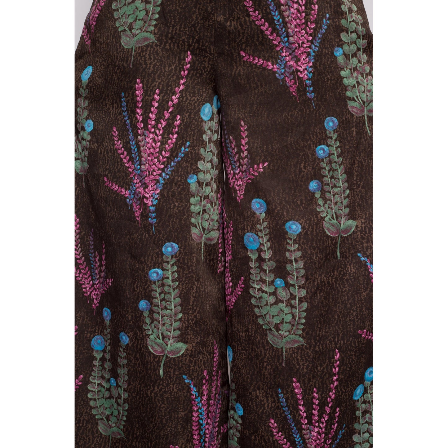 Large 70s Floral Halter Palazzo Jumpsuit | Boho Vintage Earth Tone Cowl Neck Sleeveless Disco Pantsuit