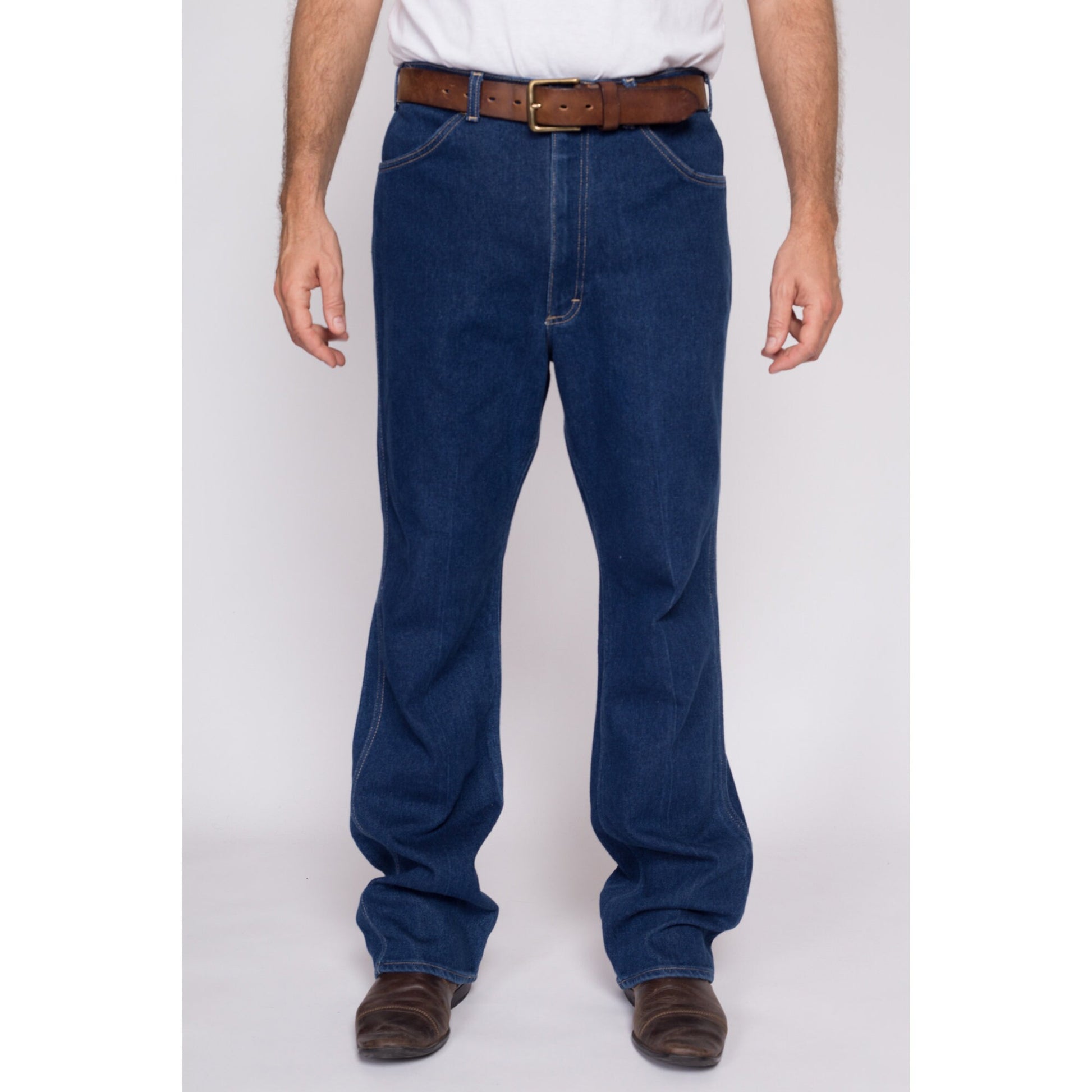 34x34 70s 80s Lee Dark Wash Jeans | Vintage Made In USA High Waisted Relaxed Straight Leg Denim