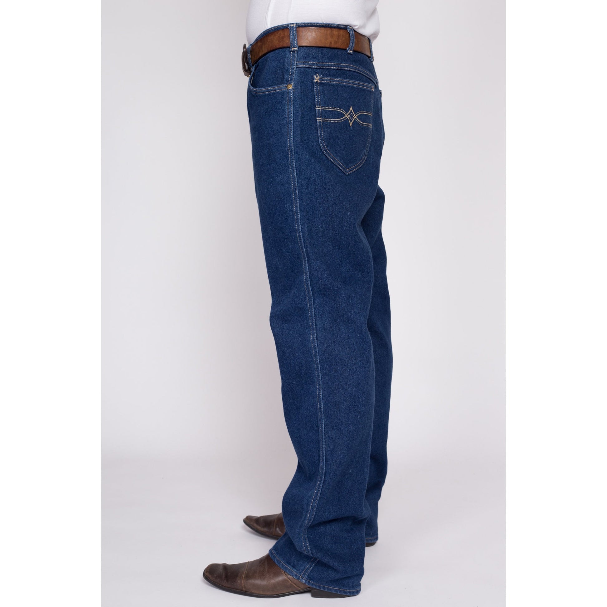 34x34 70s 80s Lee Dark Wash Jeans | Vintage Made In USA High Waisted Relaxed Straight Leg Denim