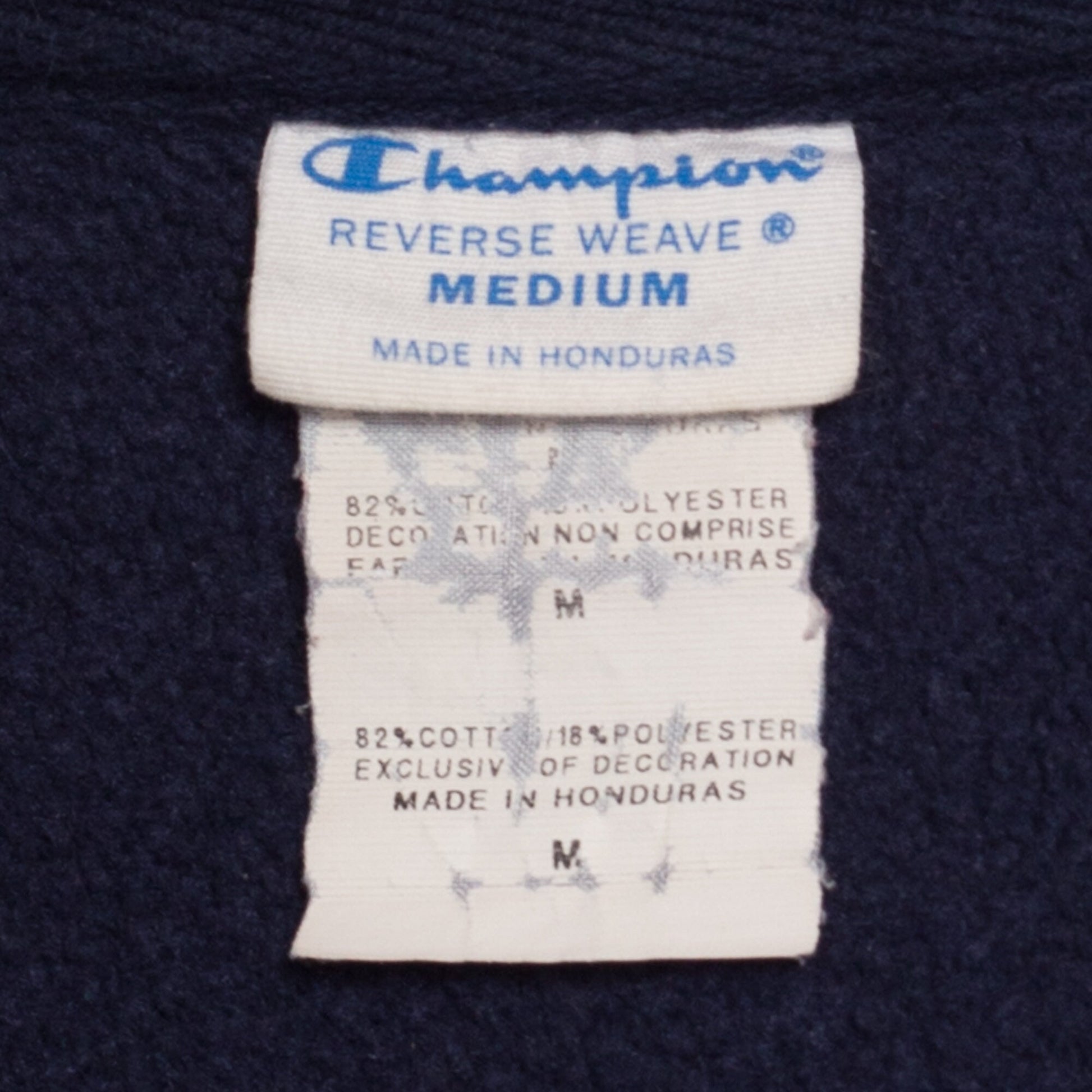 Medium Champion Reverse Weave "The Wash Well Company" Sweatshirt | Y2K Navy Blue Funny Graphic Crewneck