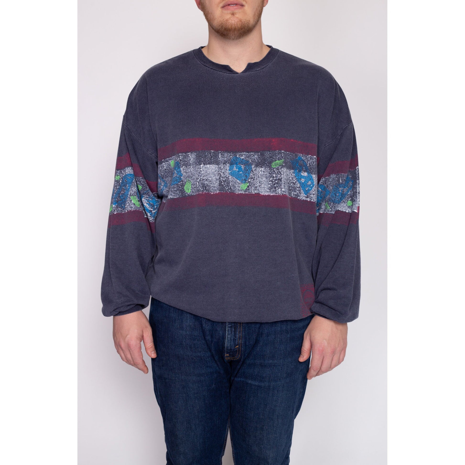2X 80s Hobie Long Sleeve Surfer Shirt | Vintage Navy Blue Skater Graphic Sweatshirt