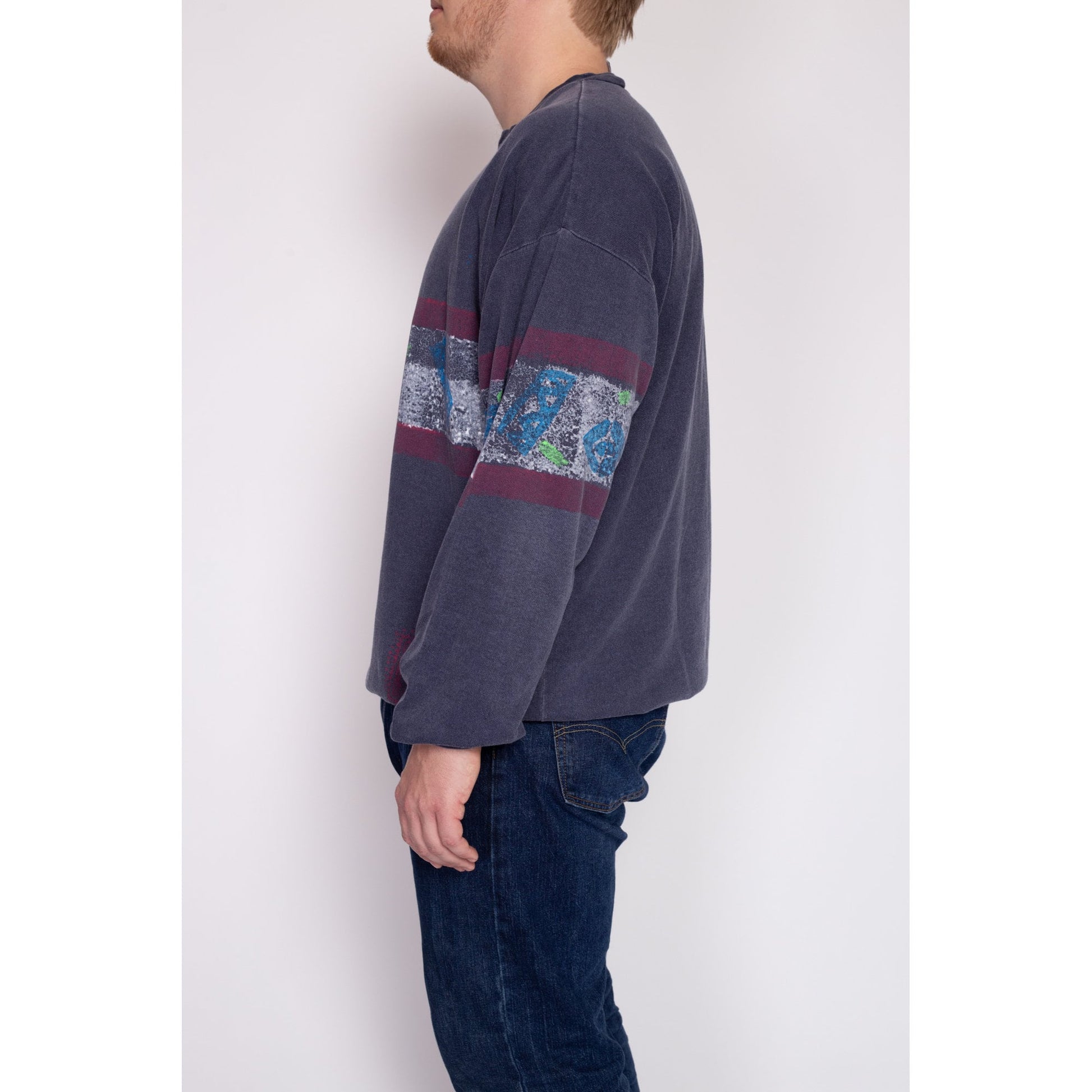 2X 80s Hobie Long Sleeve Surfer Shirt | Vintage Navy Blue Skater Graphic Sweatshirt