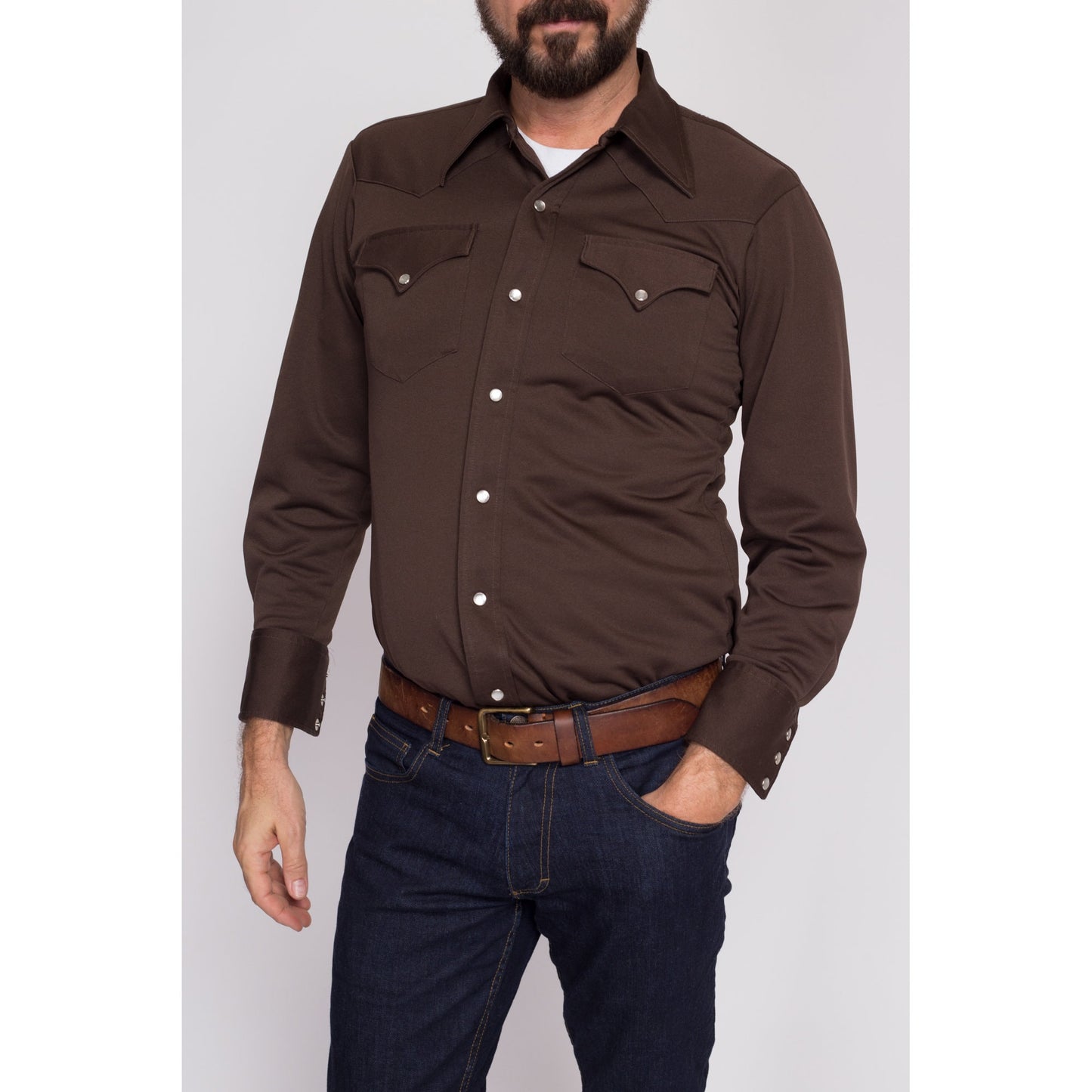 Small 70s H Bar C Ranchwear Brown Pearl Snap Western Shirt | Vintage Long Sleeve Collared Top