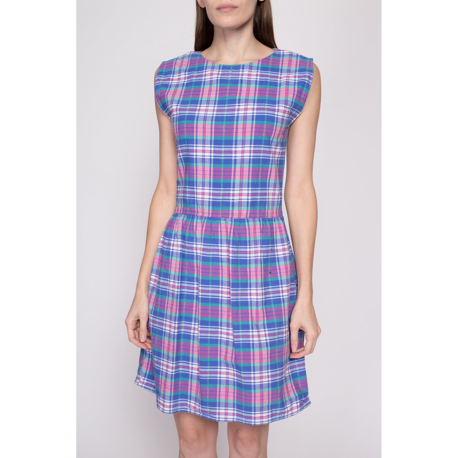 Small 90s Madras Plaid Drop Waist Dress Flying Apple Vintage Small 90s Madras Plaid Drop Waist Dress Flying Apple Vintage