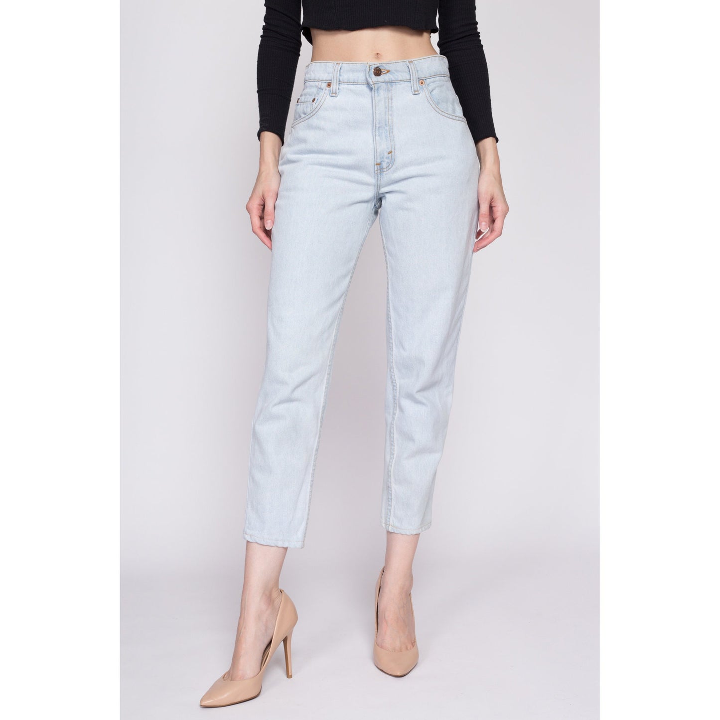 Small Vintage Levis 551 High Waisted Mom Jeans 28" | 80s 90s Levi's Light Wash Denim Relaxed Fit Tapered Leg Jeans