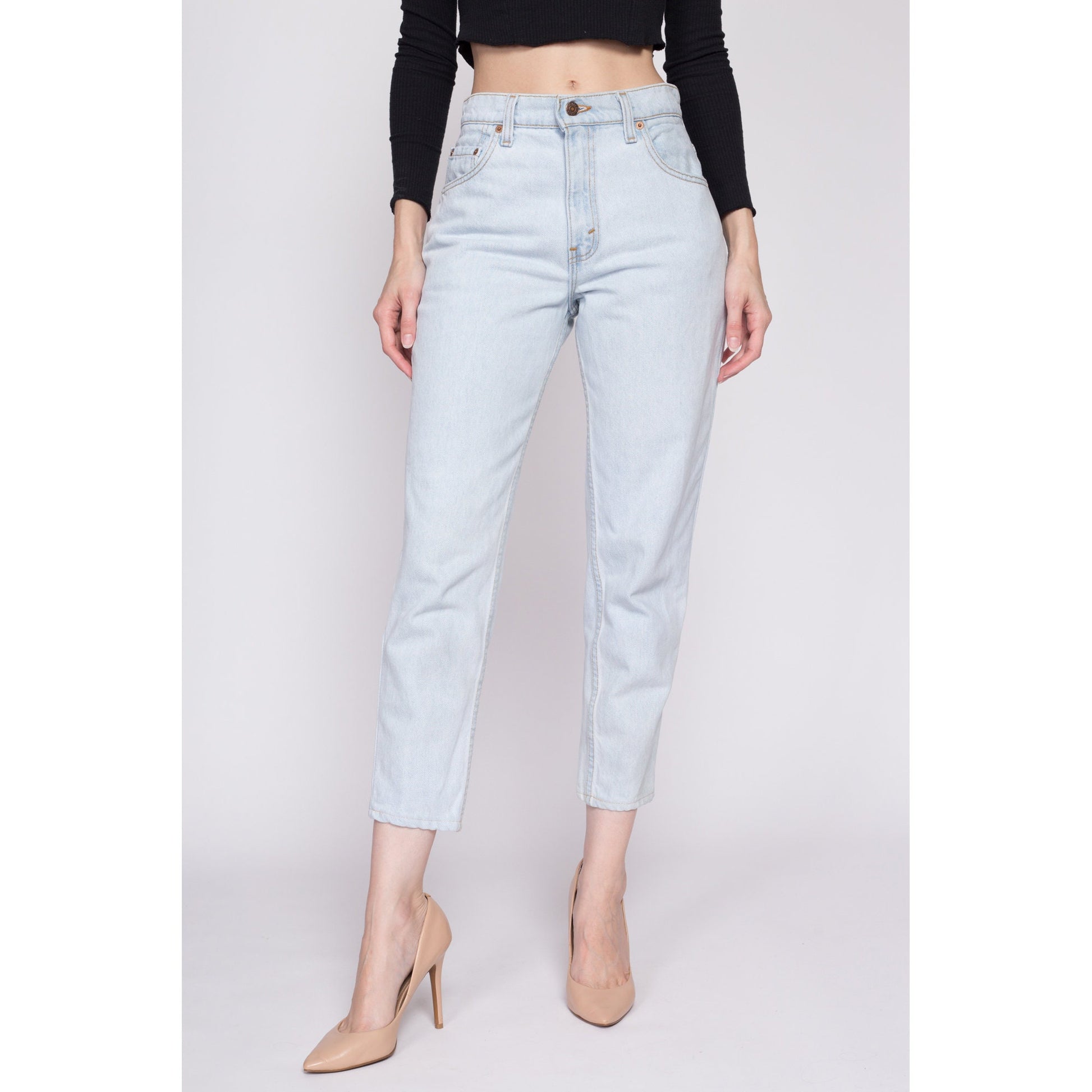 Small Vintage Levis 551 High Waisted Mom Jeans 28" | 80s 90s Levi's Light Wash Denim Relaxed Fit Tapered Leg Jeans