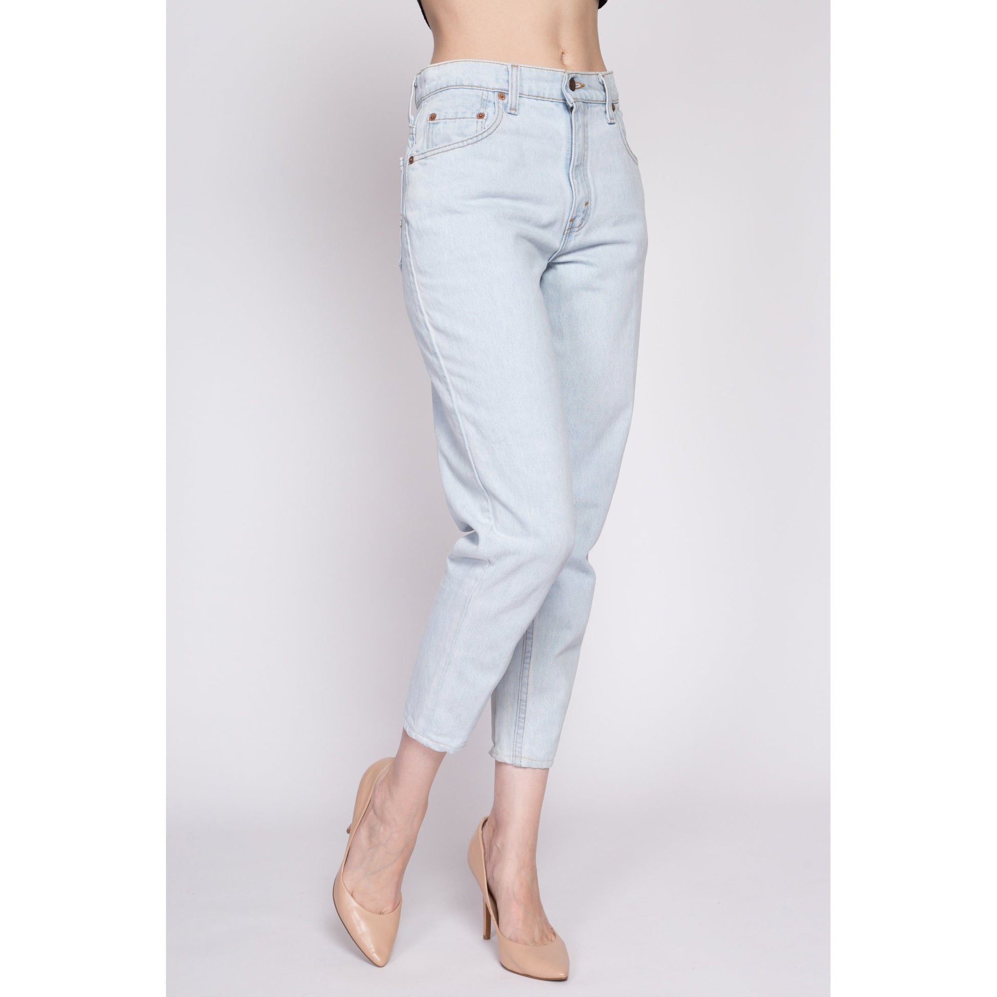 Small Vintage Levis 551 High Waisted Mom Jeans 28" | 80s 90s Levi's Light Wash Denim Relaxed Fit Tapered Leg Jeans