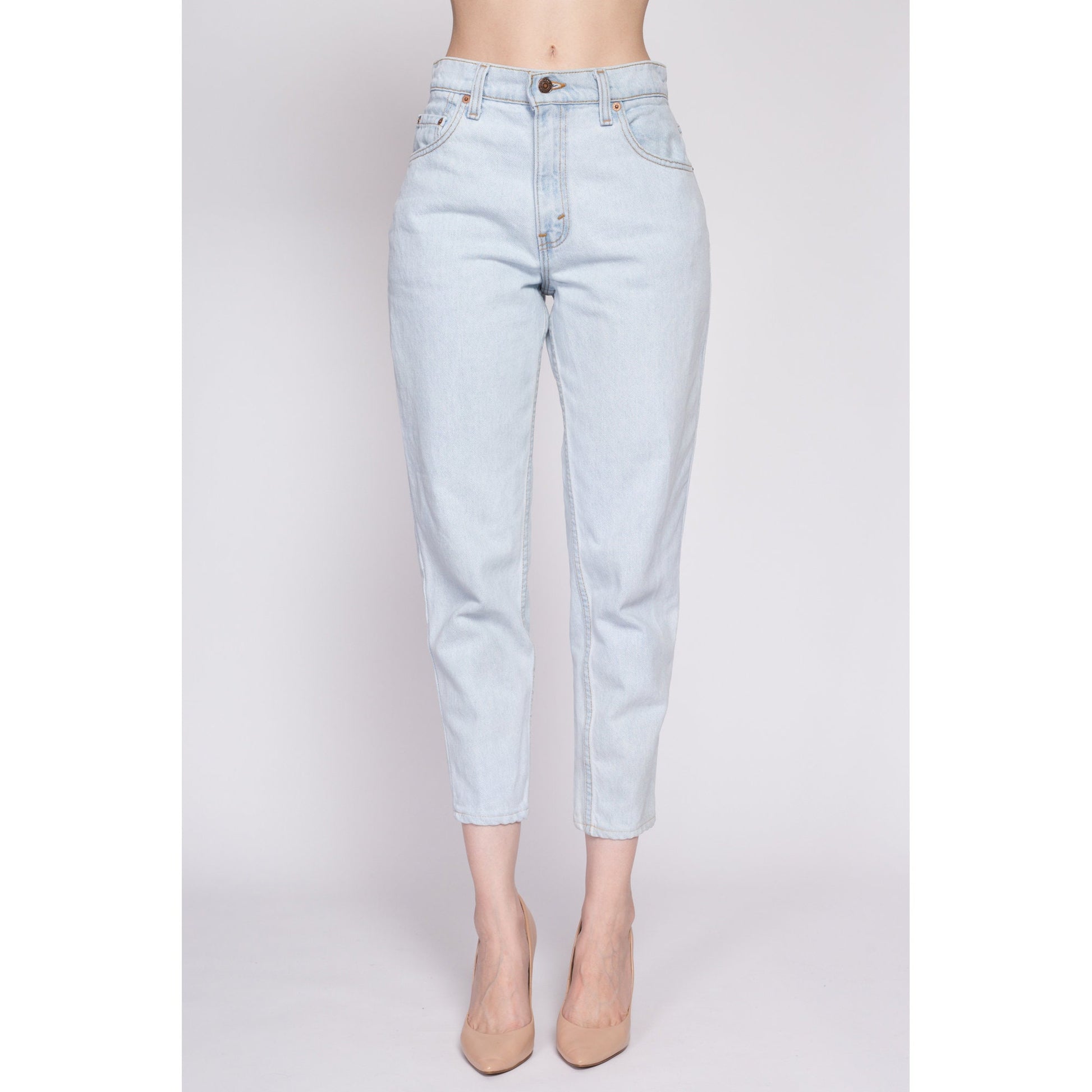 Small Vintage Levis 551 High Waisted Mom Jeans 28" | 80s 90s Levi's Light Wash Denim Relaxed Fit Tapered Leg Jeans