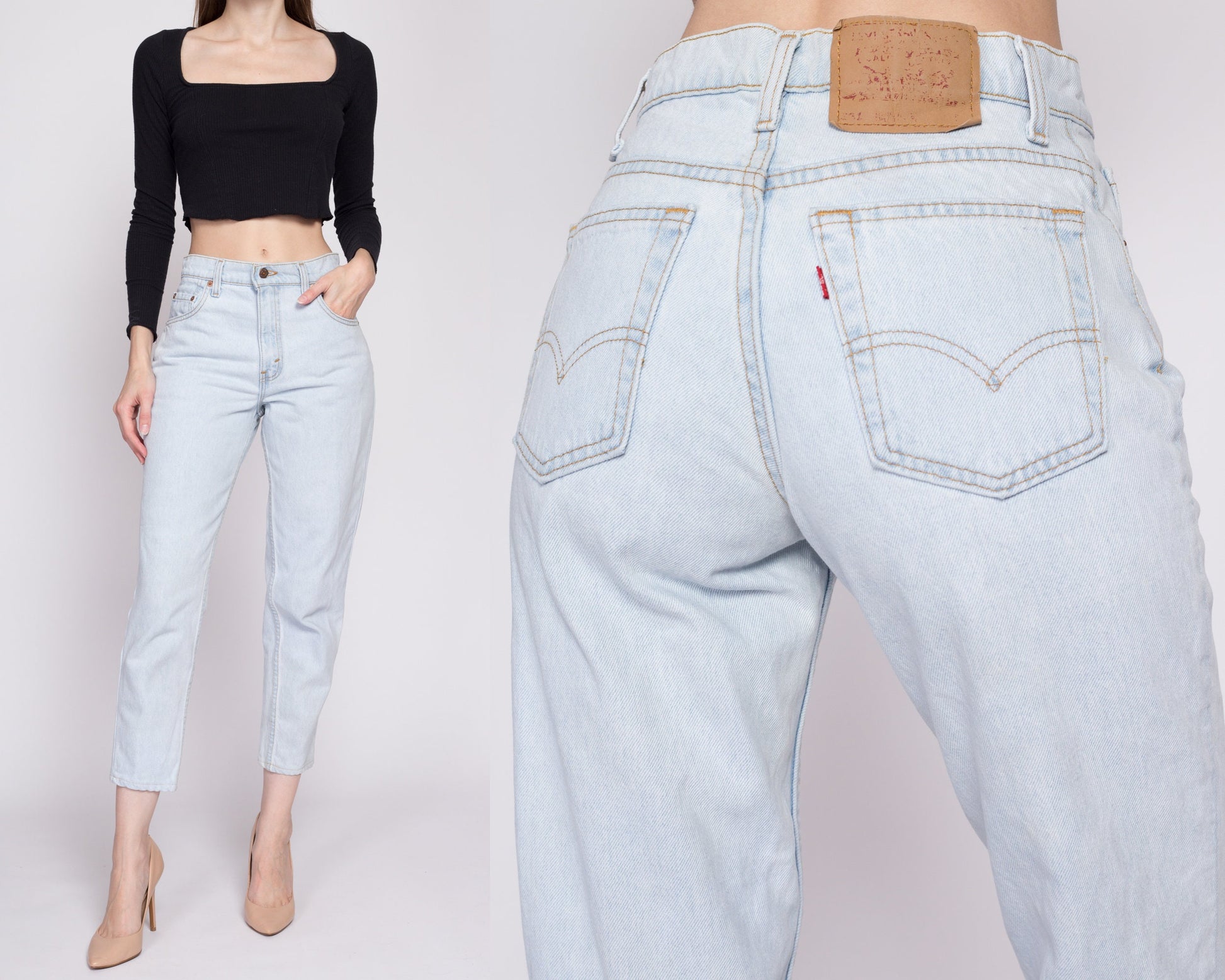 Small Vintage Levis 551 High Waisted Mom Jeans 28" | 80s 90s Levi's Light Wash Denim Relaxed Fit Tapered Leg Jeans
