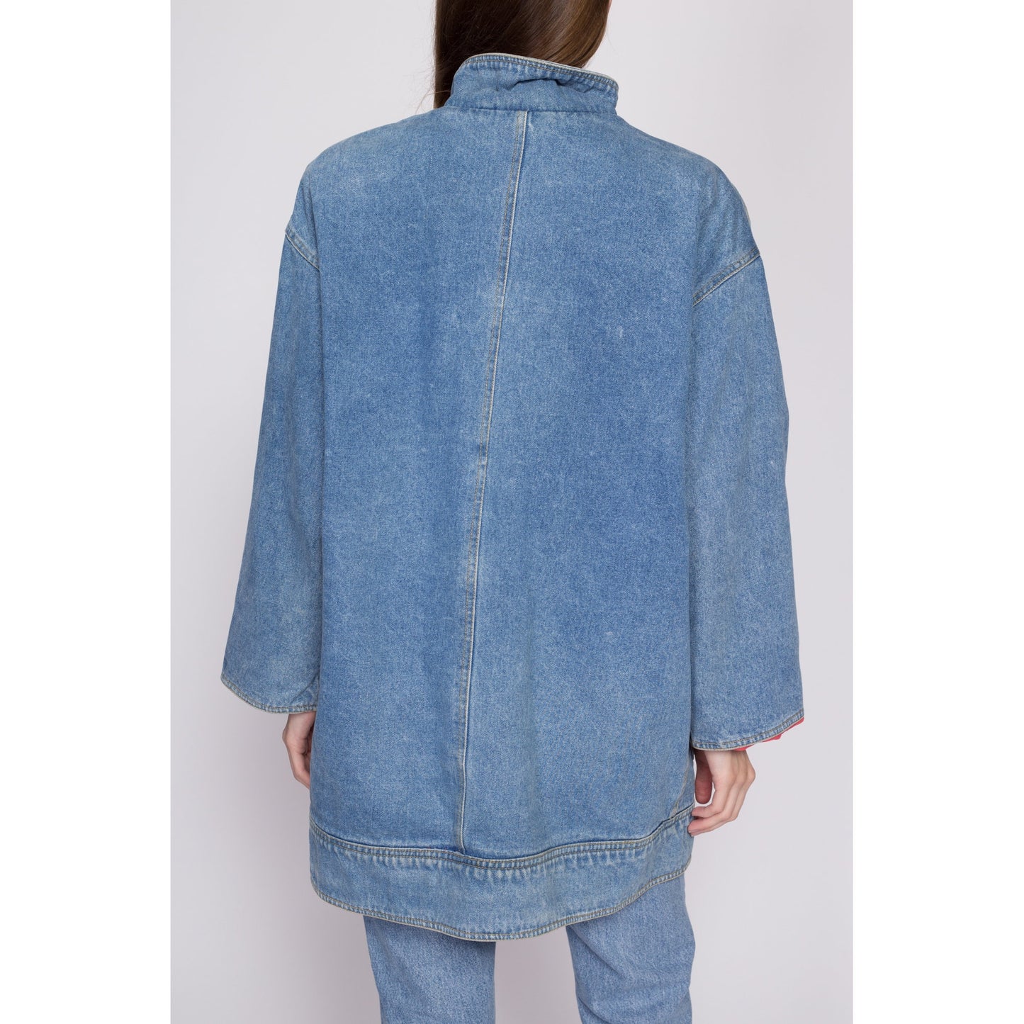 Medium 80s Gitano Denim Oversize Chore Jacket | Vintage Toggle Button Long Jean Duffel Coat