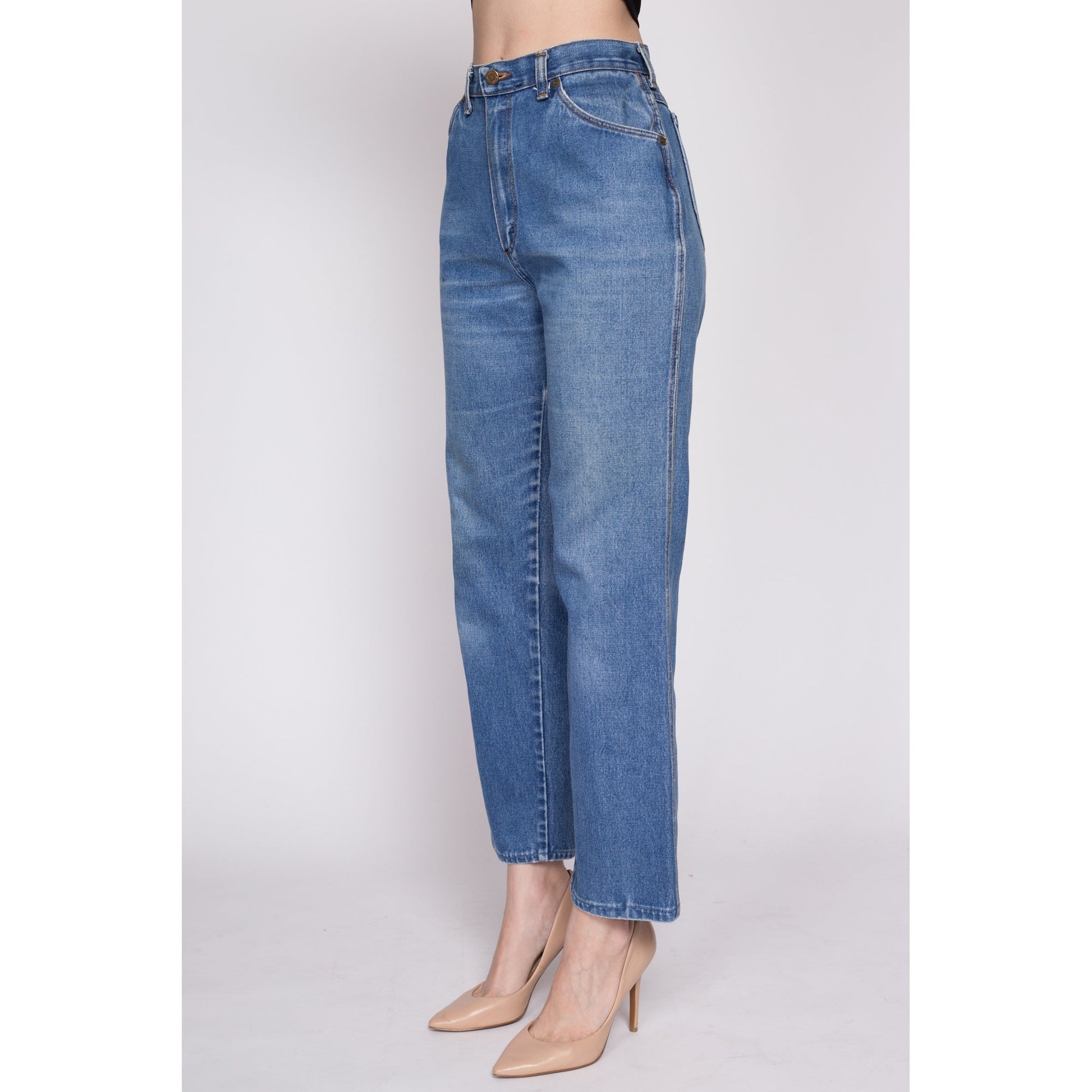 Small 70s Wrangler High Waisted Jeans 26" | Vintage Straight Leg Soft Denim Mom Jeans