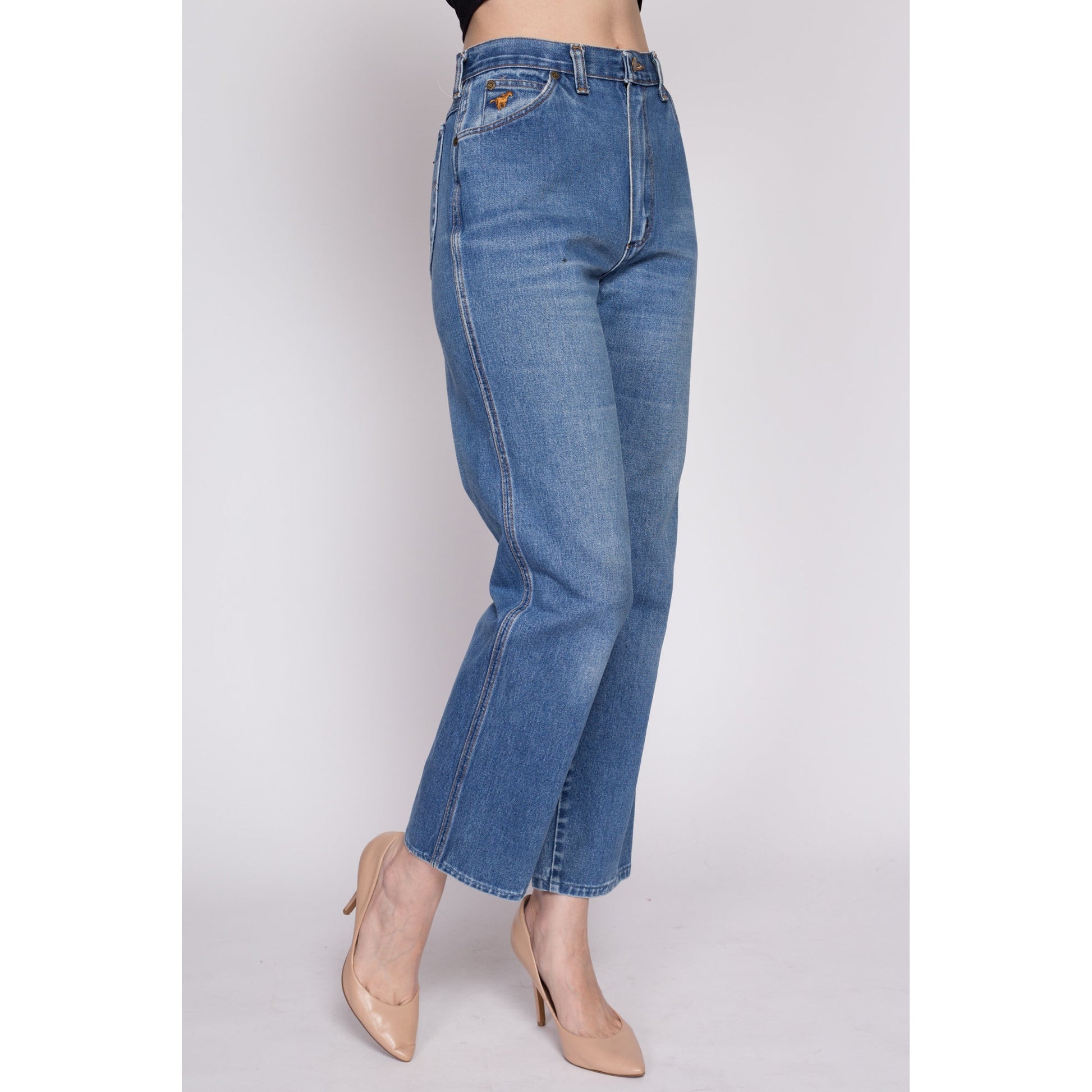Small 70s Wrangler High Waisted Jeans 26" | Vintage Straight Leg Soft Denim Mom Jeans