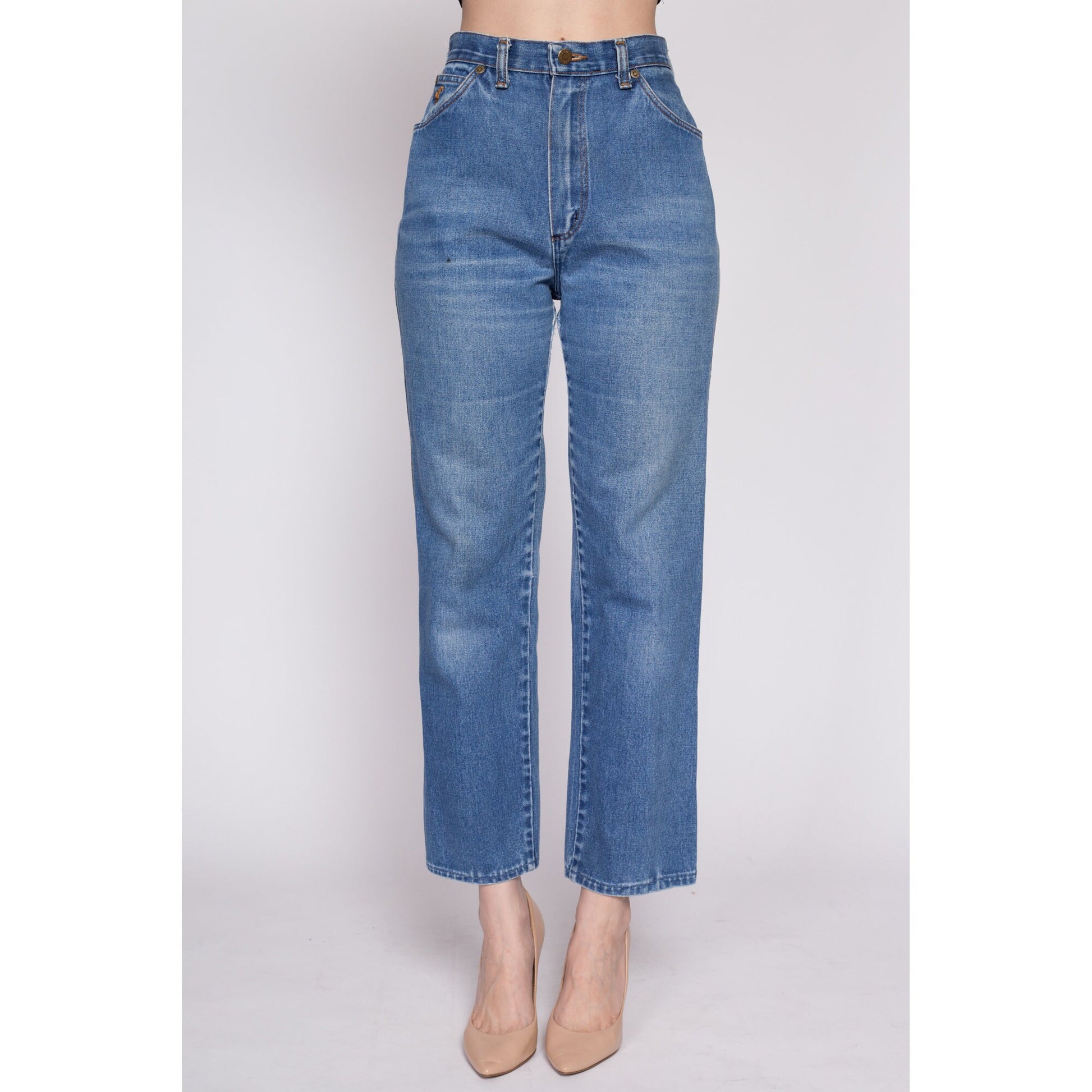 Small 70s Wrangler High Waisted Jeans 26" | Vintage Straight Leg Soft Denim Mom Jeans