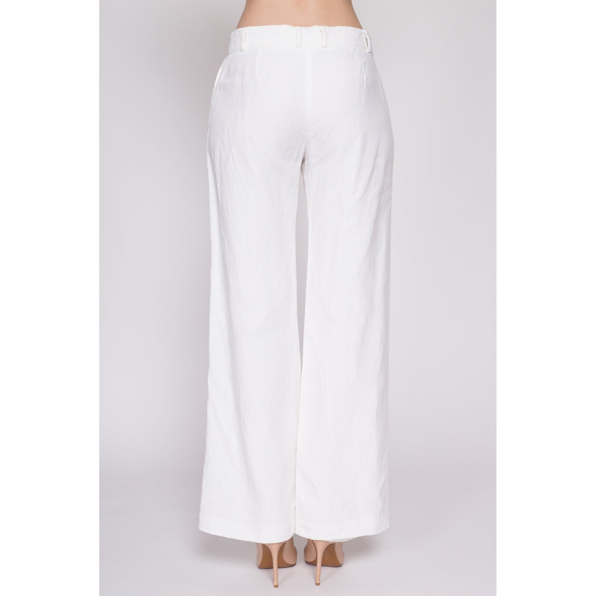Small Vintage J Crew White Linen Low Rise Flares | 90s Y2K Retro Minimalist Wide Leg Sailor Pants