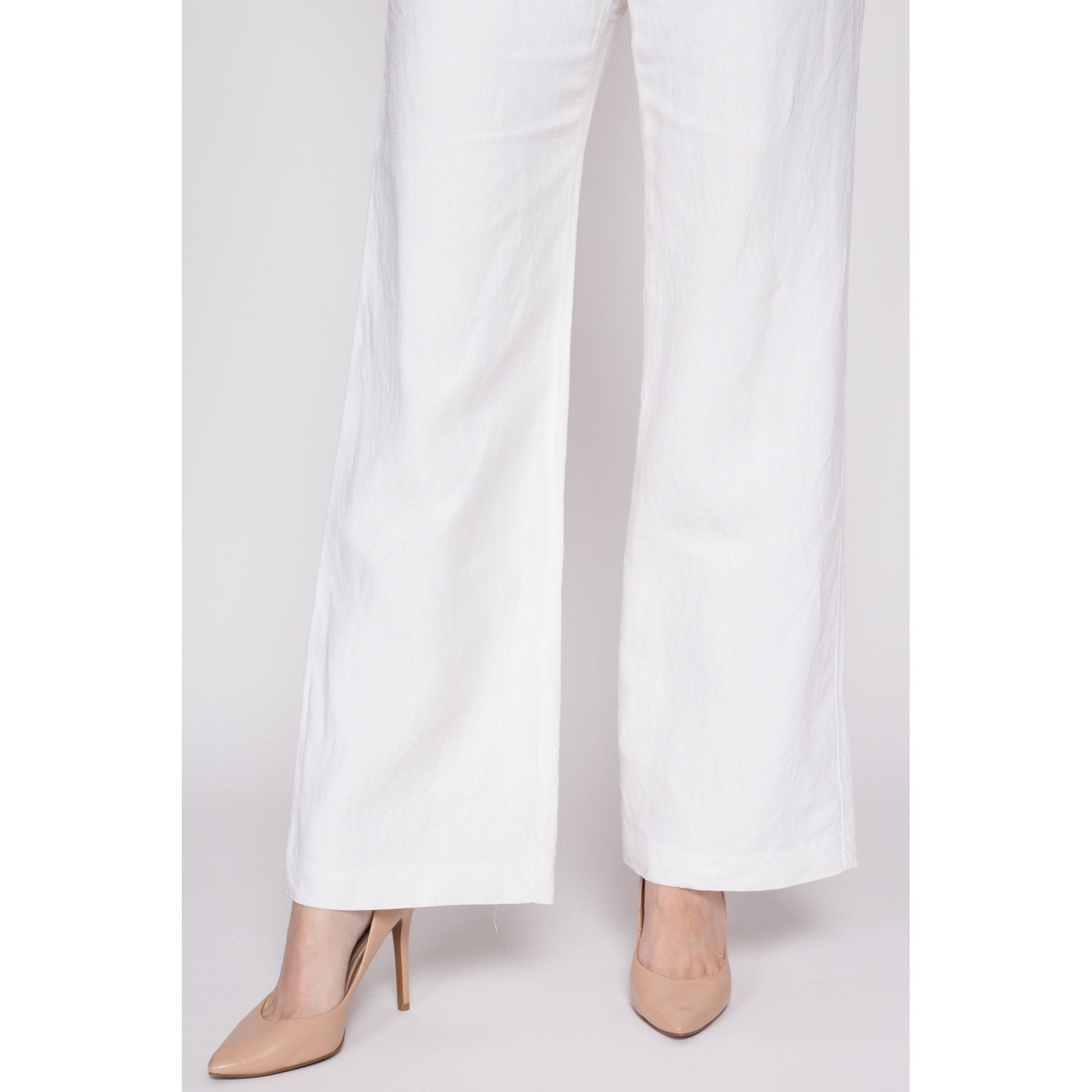 Small Vintage J Crew White Linen Low Rise Flares | 90s Y2K Retro Minimalist Wide Leg Sailor Pants