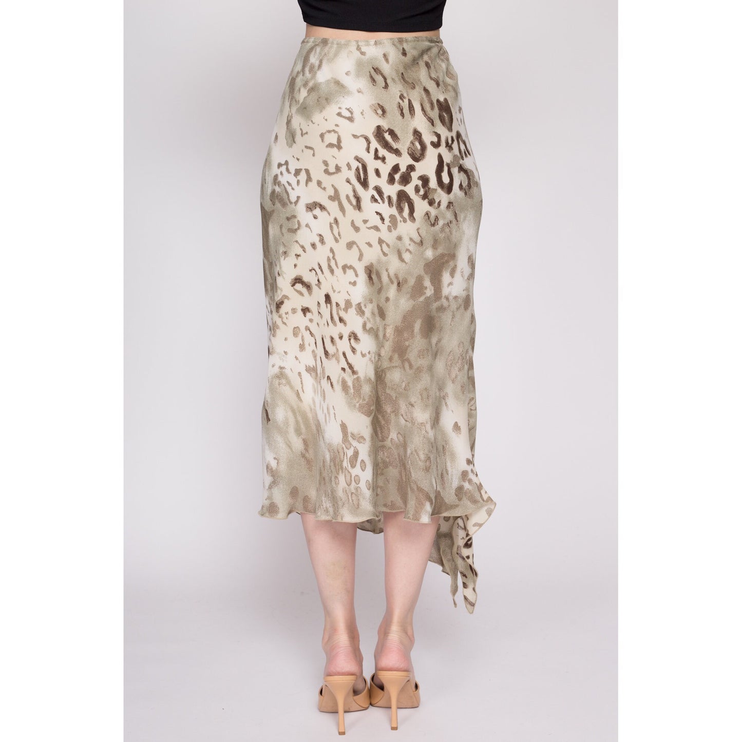 Small Y2K Leopard Print Asymmetrical Skirt | Boho Abstract Print Flowy Midi Skirt