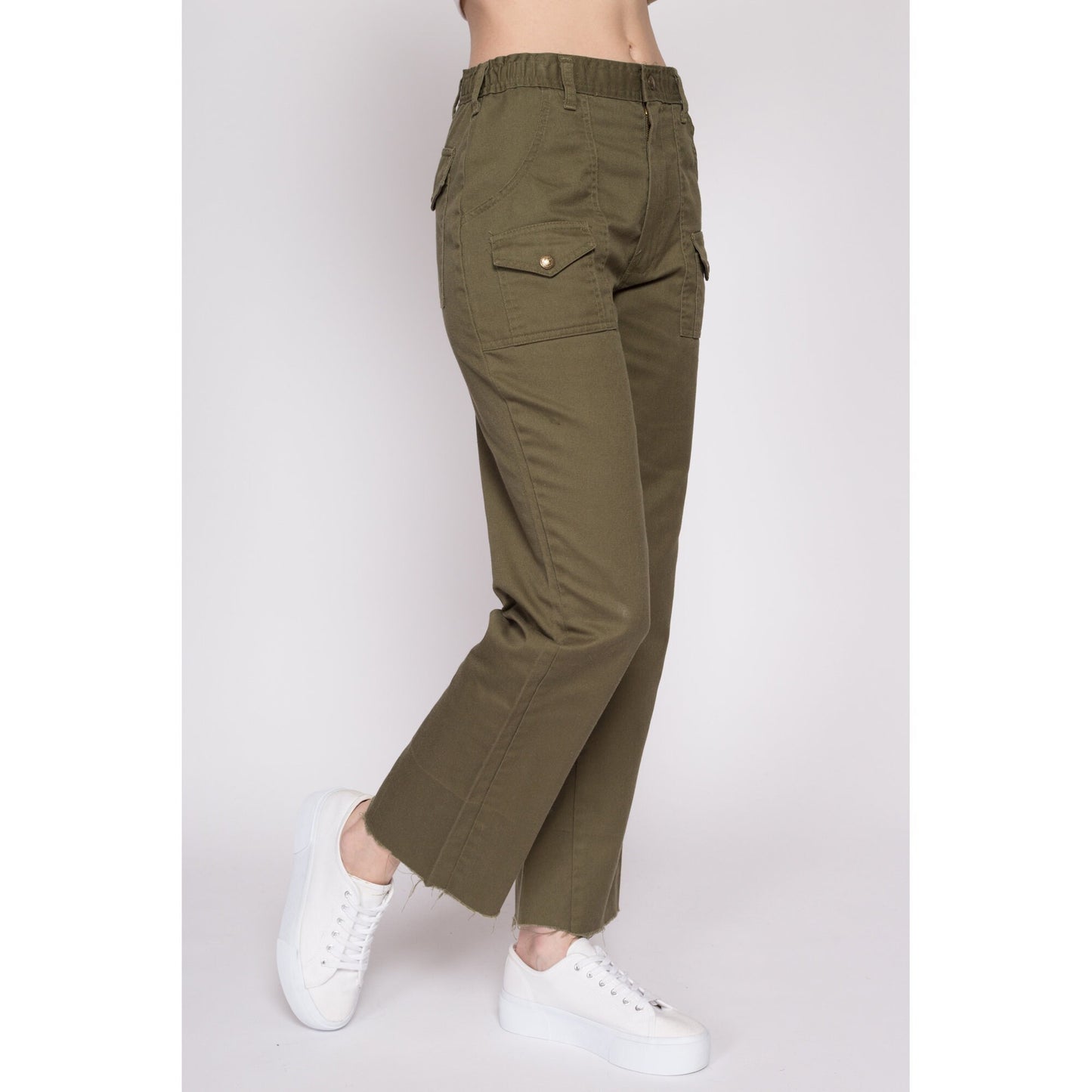 Sml-Med 70s Boy Scout Uniform Pants 27"-29" | Vintage High Waisted Olive Green Utility Cargo Trousers