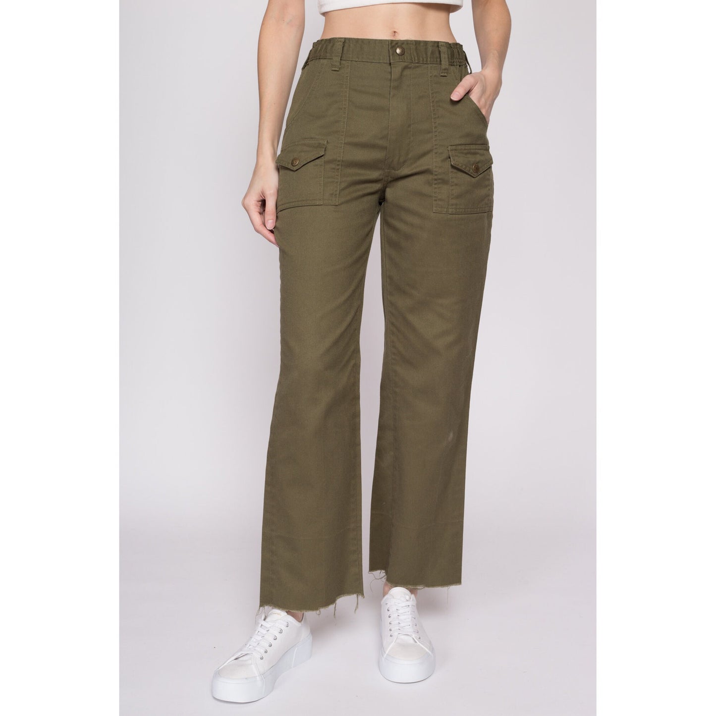Sml-Med 70s Boy Scout Uniform Pants 27"-29" | Vintage High Waisted Olive Green Utility Cargo Trousers