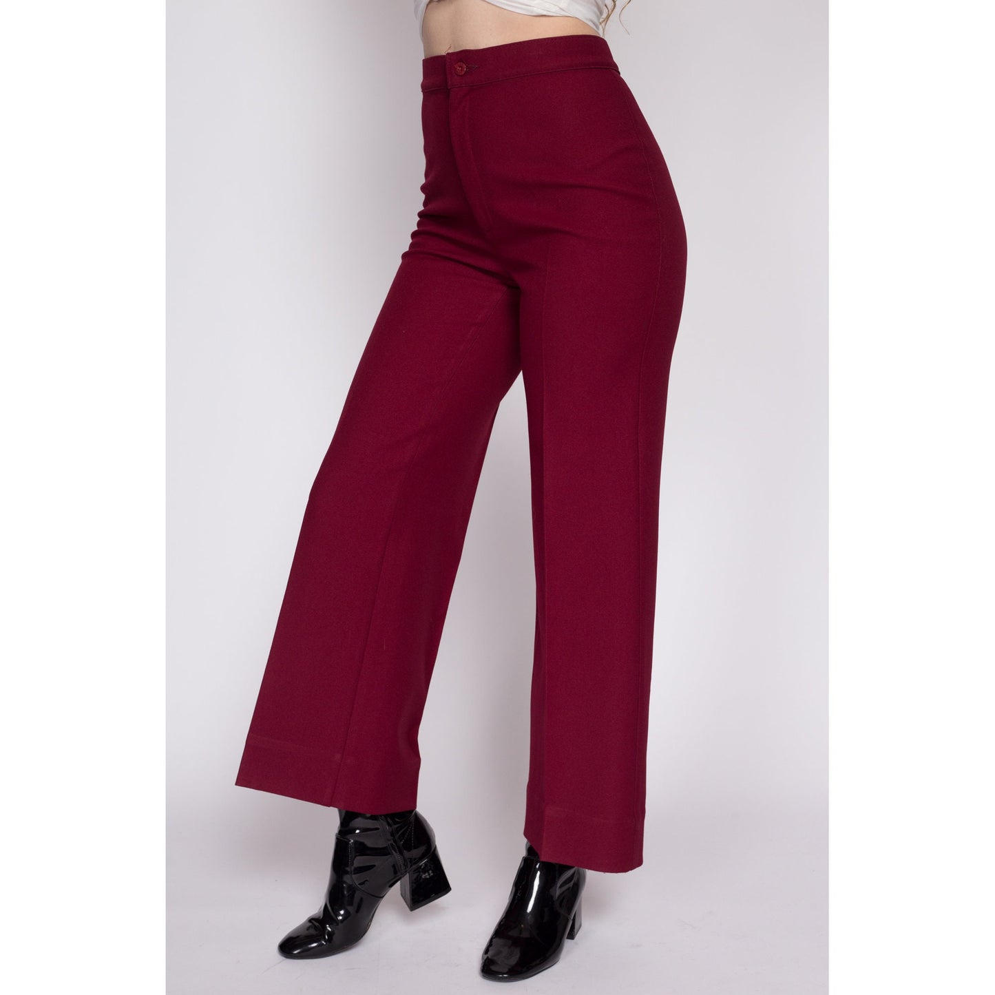 Small 70s Levis Wine Red High Waisted Trousers 27.5" | Vintage Levi's Minimalist Straight Leg Polyester Pants