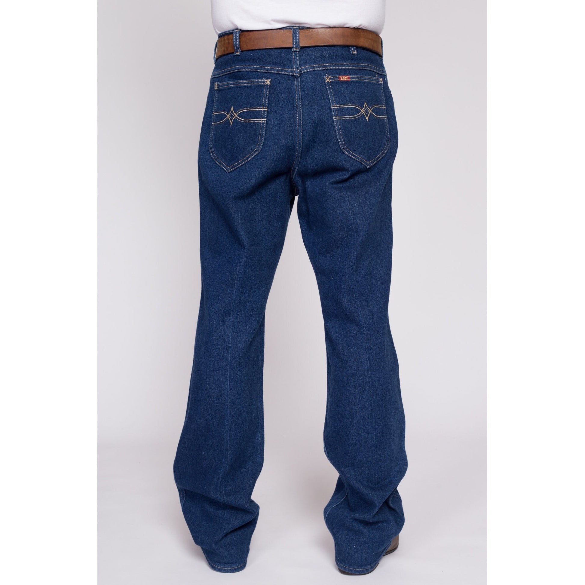 34x34 70s 80s Lee Dark Wash Jeans | Vintage Made In USA High Waisted Relaxed Straight Leg Denim