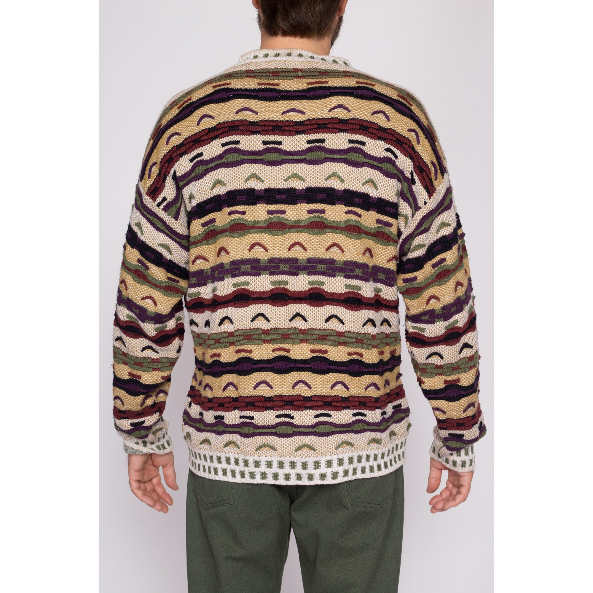 Large 90s Coogi Style 3D Knit Sweater – Flying Apple Vintage