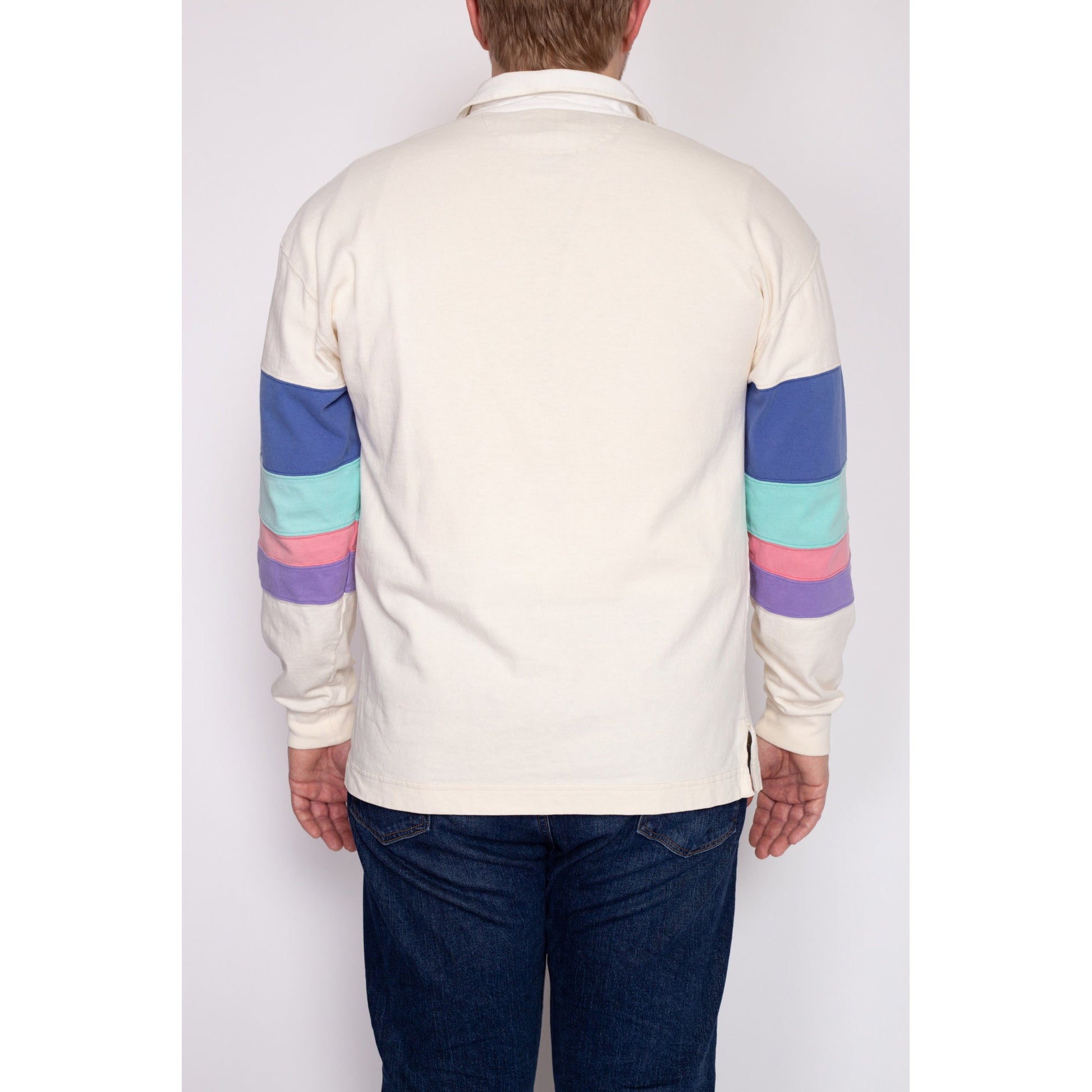 Large 90s Pastel Striped Oversized Collared Shirt | Vintage Grunge Long Sleeve Quarter Button Collared Top