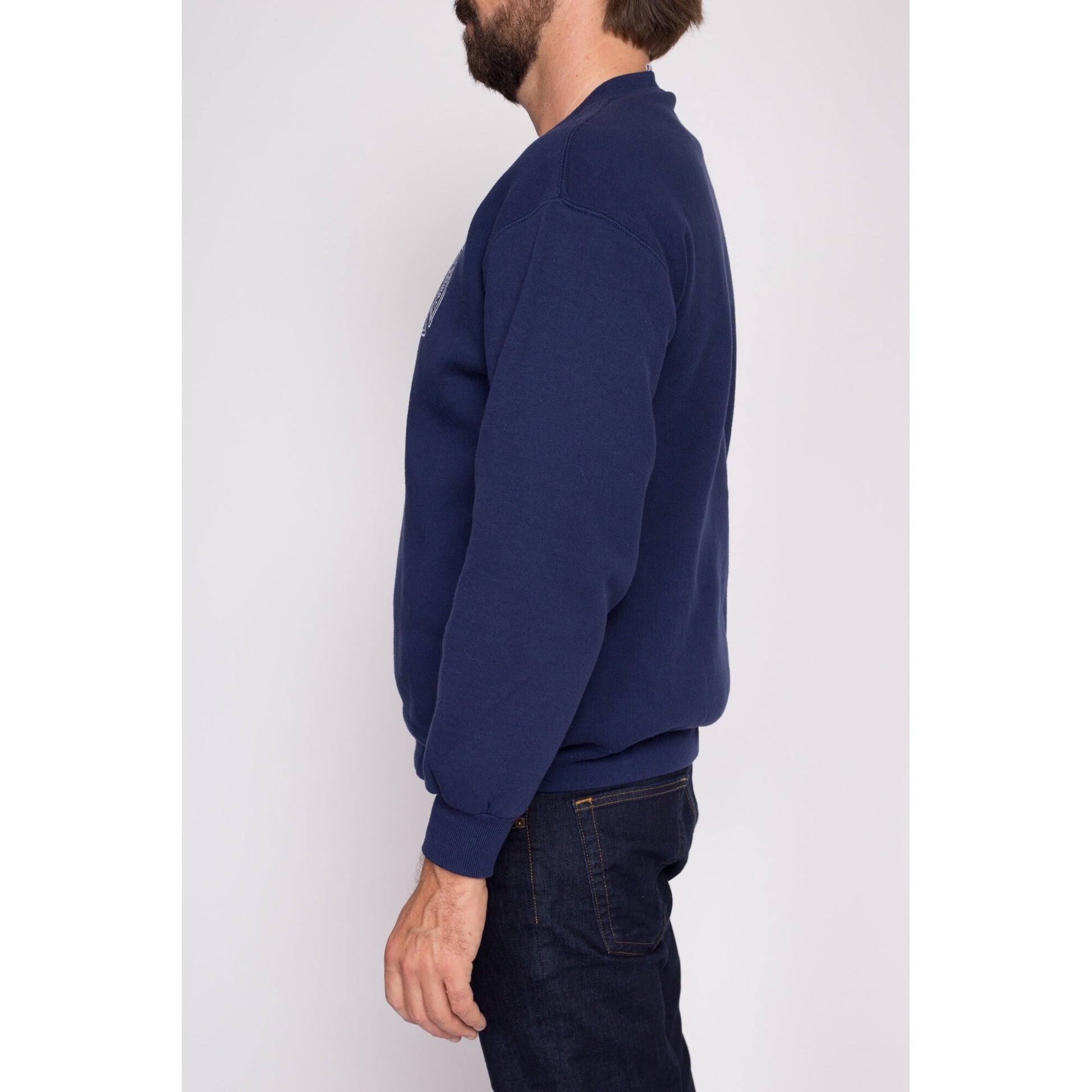 Medium 90s Salem Fire Department Sweatshirt | Vintage New Hampshire Navy Blue Long Sleeve Graphic Crewneck