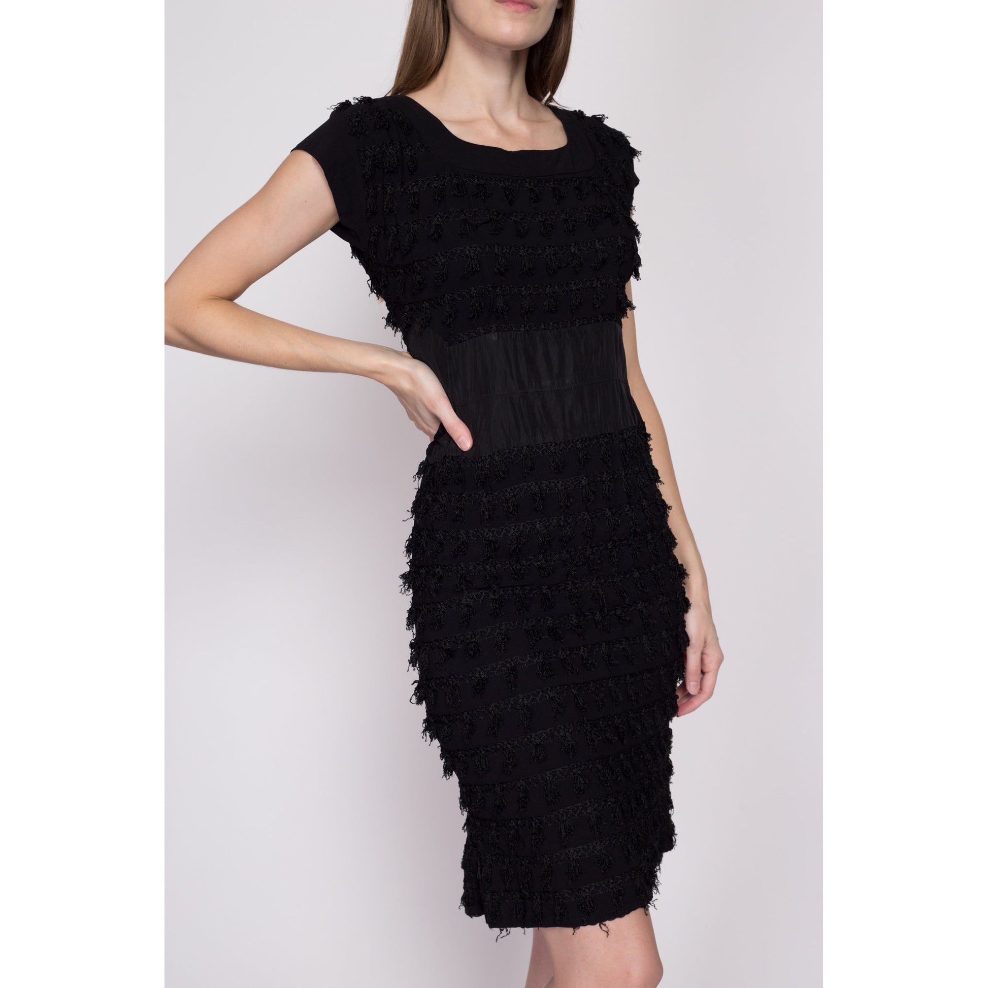 Small 1940s Black Fringe Tassel Mini Dress Small 1940s Black Fringe Tassel Mini Dress
