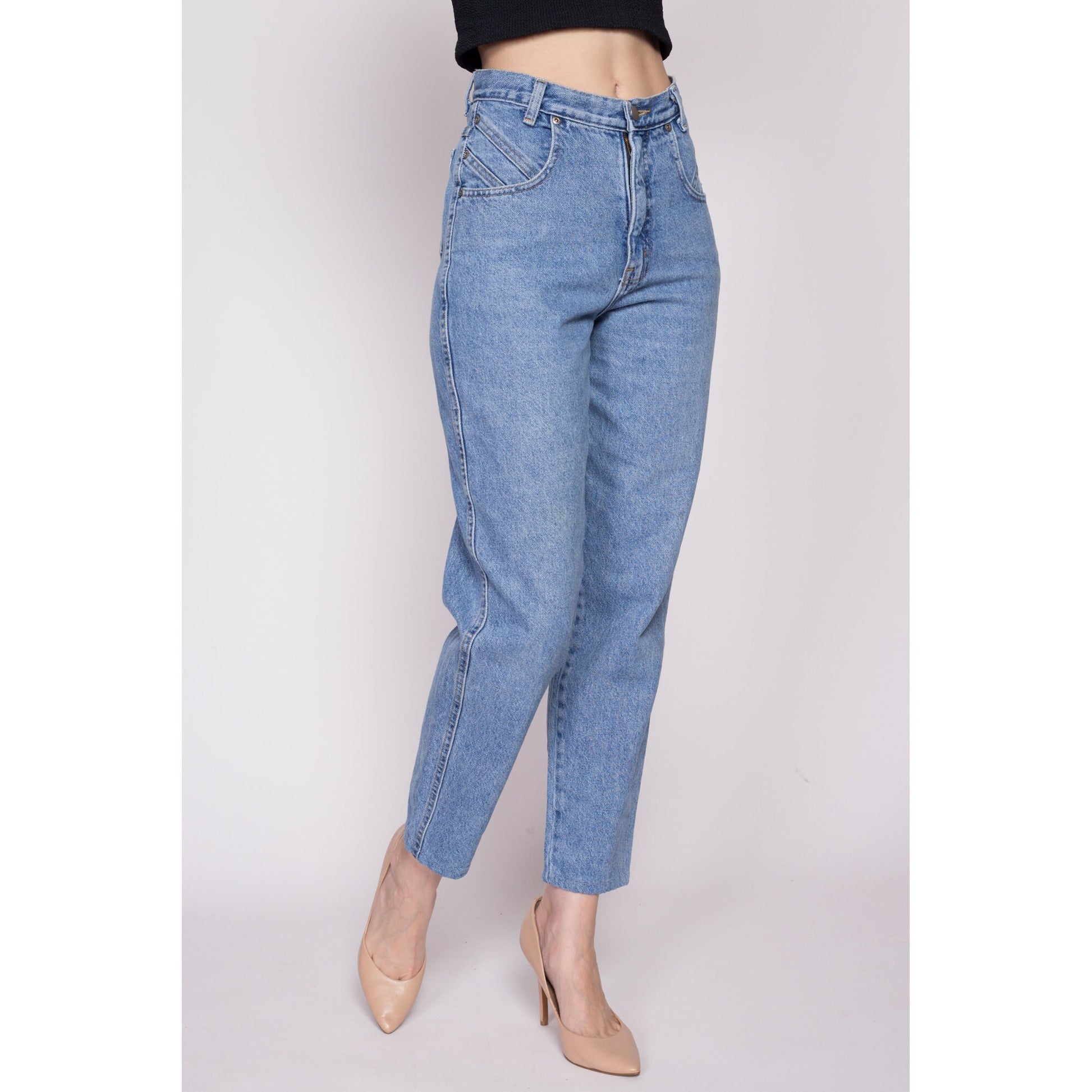 Small 90s High Waisted Mom Jeans 26" | Vintage Denim Tapered Leg Jeans